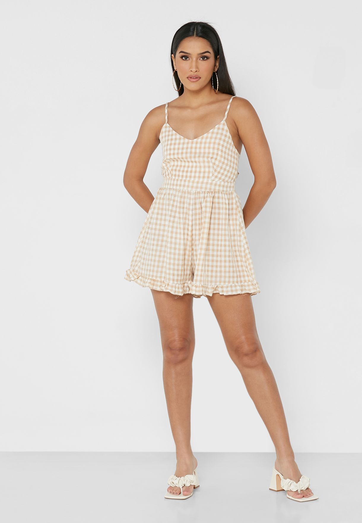 Checked Cut Out Detail Playsuit