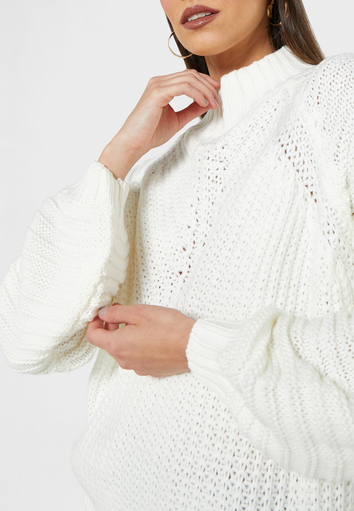 Solid Balloon Sleeve Sweater
