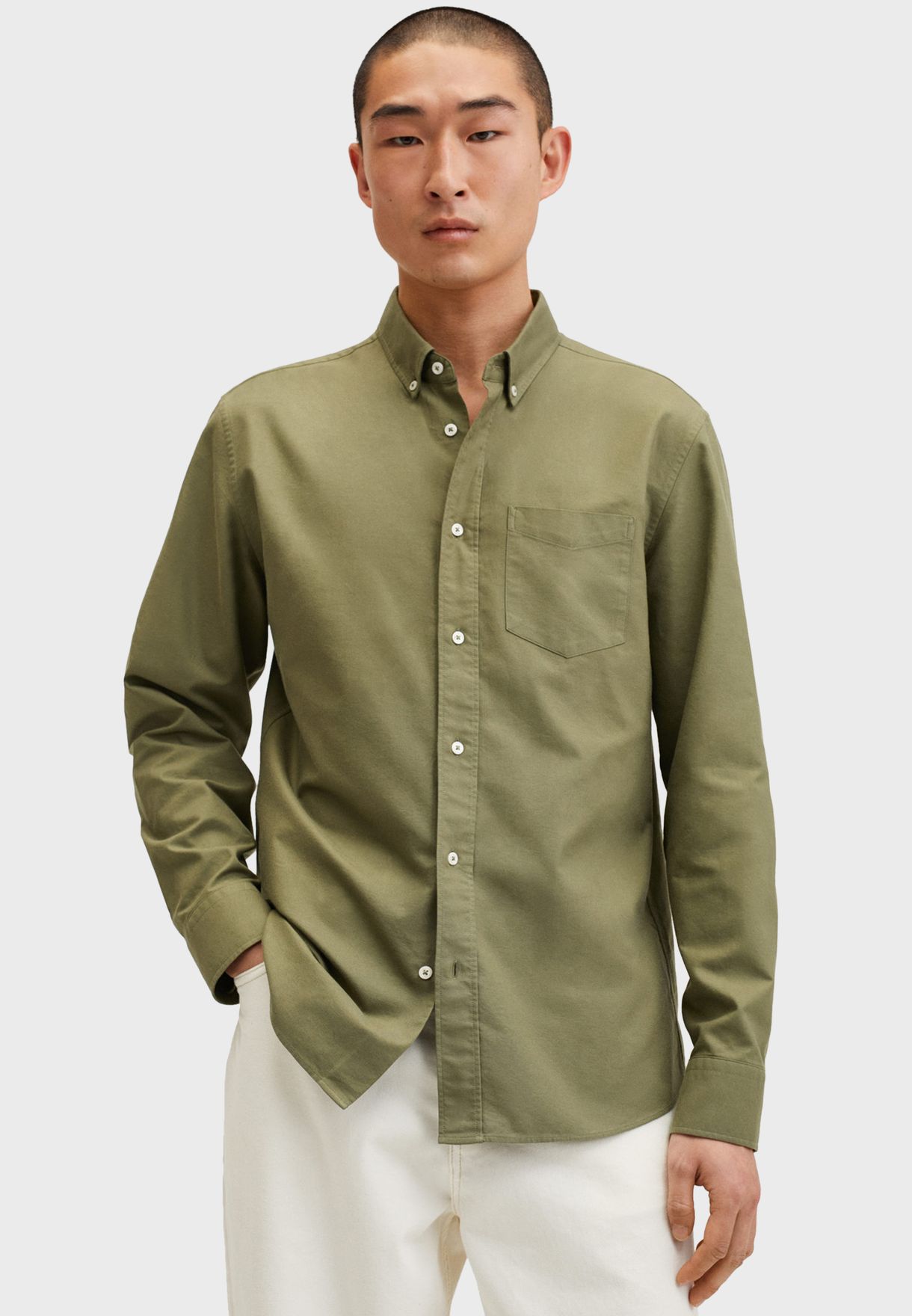 Buy Mango Man green|khaki Button Down Regular Fit Shirt for Men in ...