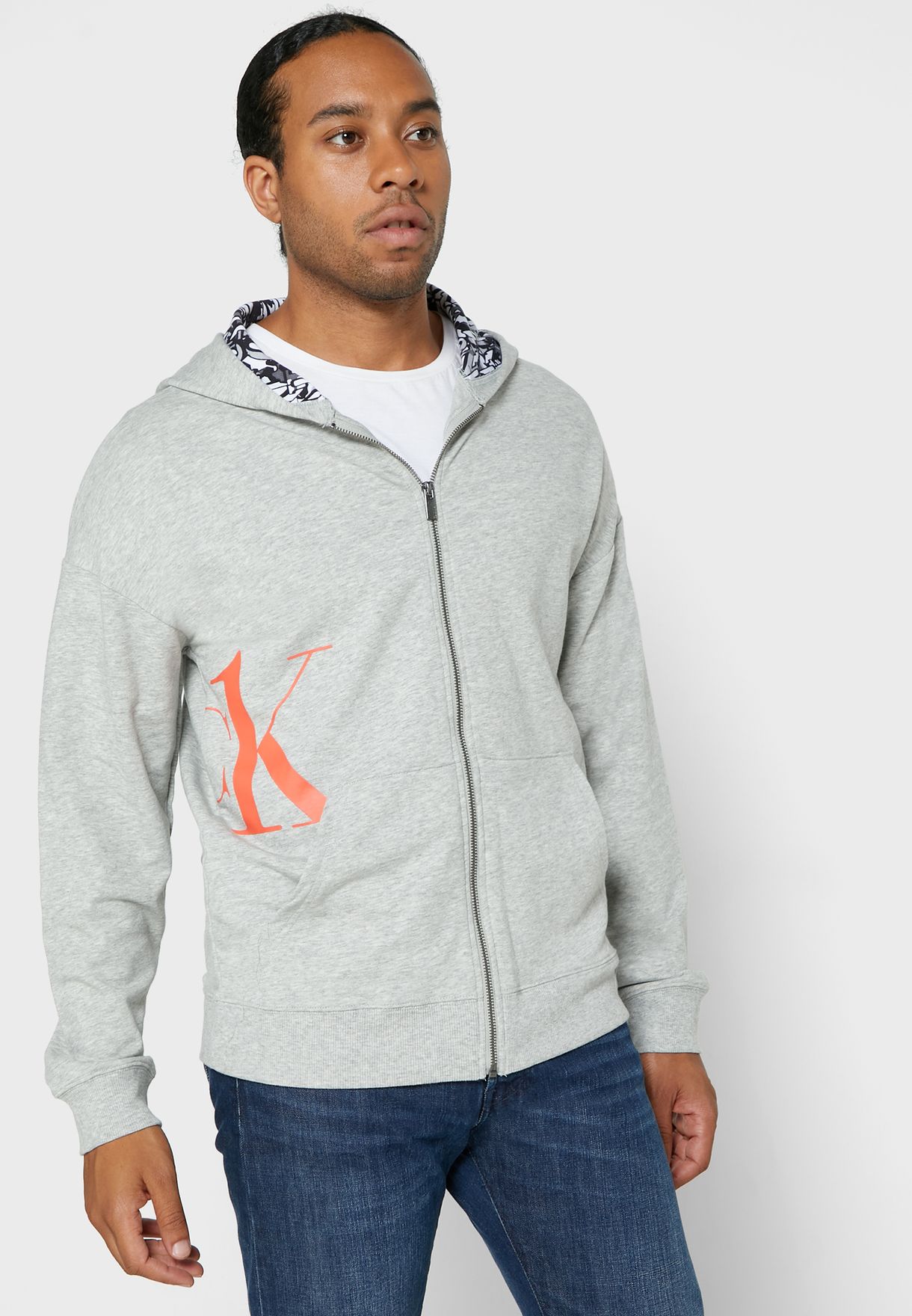 calvin klein grey zip up hoodie