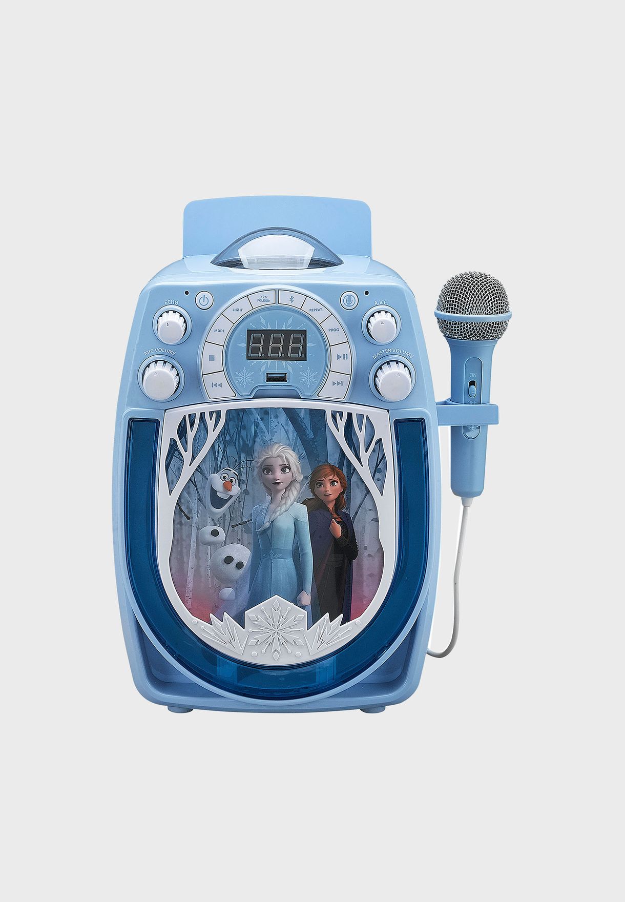 disney frozen ii karaoke with snowflake projector and microphone