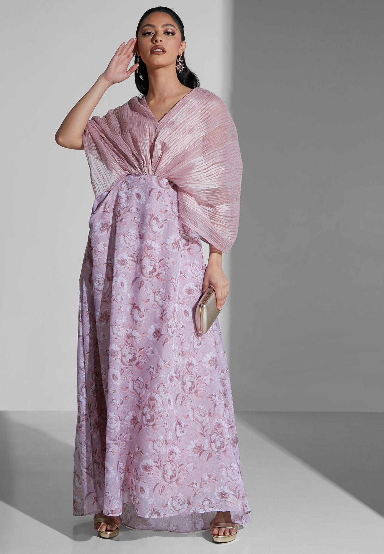 Buy Namshi x Hadia Ghaleb pink Draped Pleated Bodice Dress for Women in ...