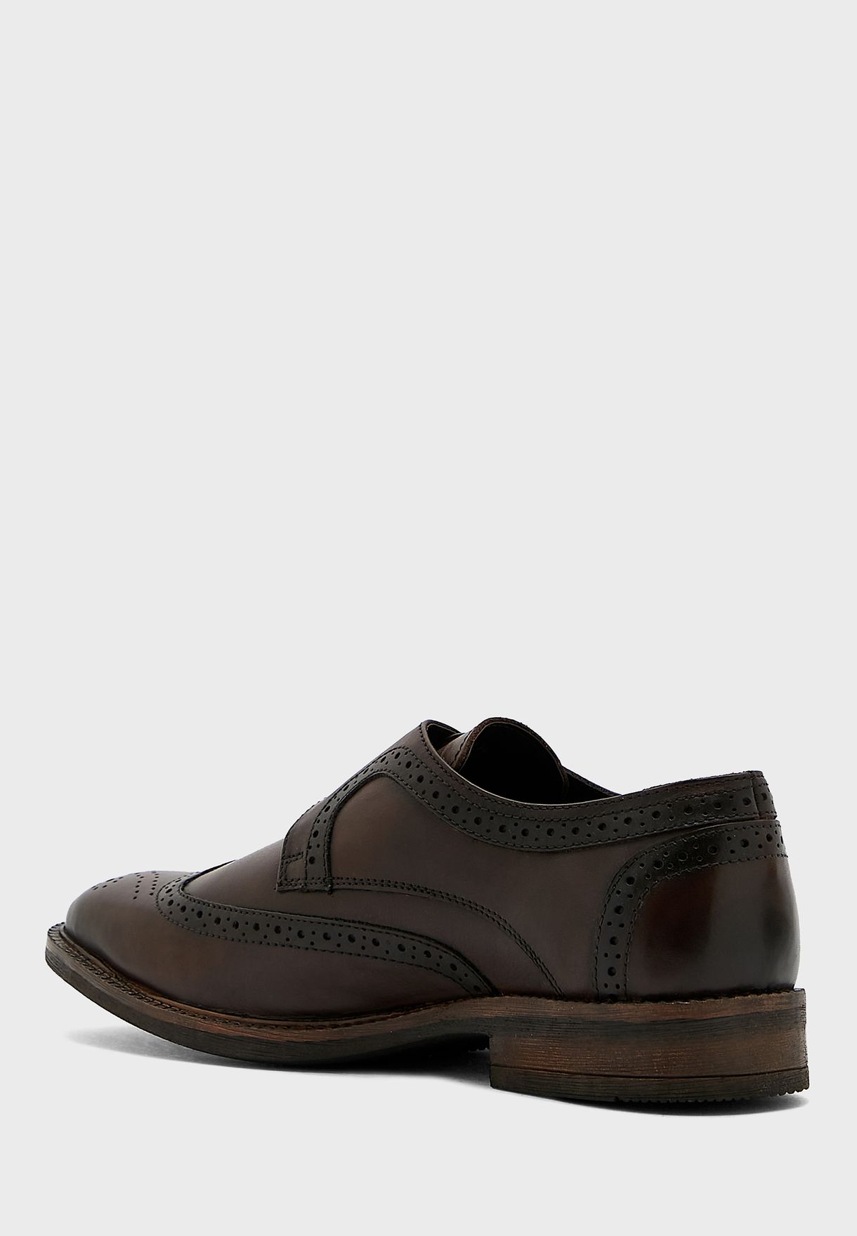 Genuine Leather Wing Cap Design Monk Slip Ons
