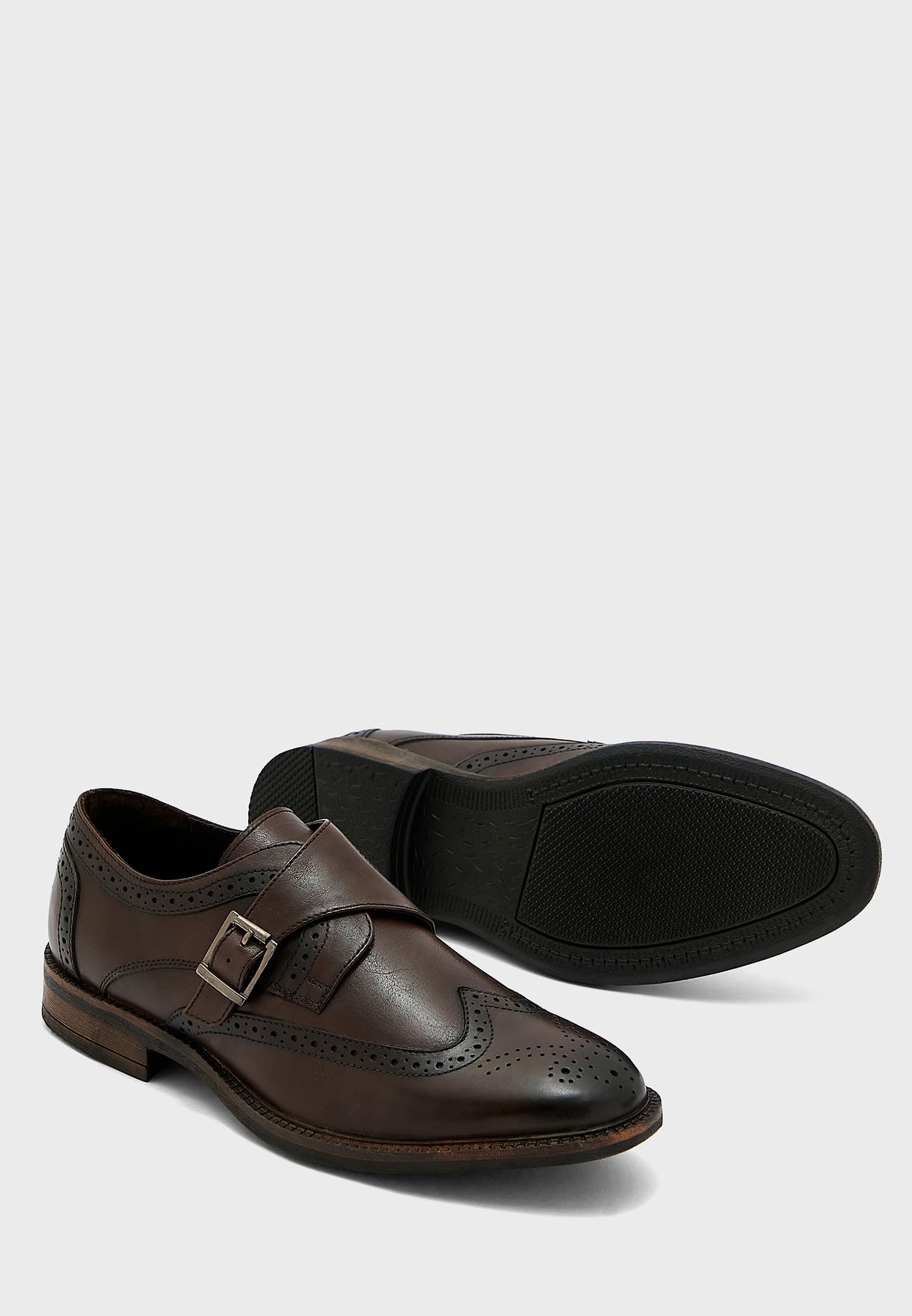 Genuine Leather Wing Cap Design Monk Slip Ons