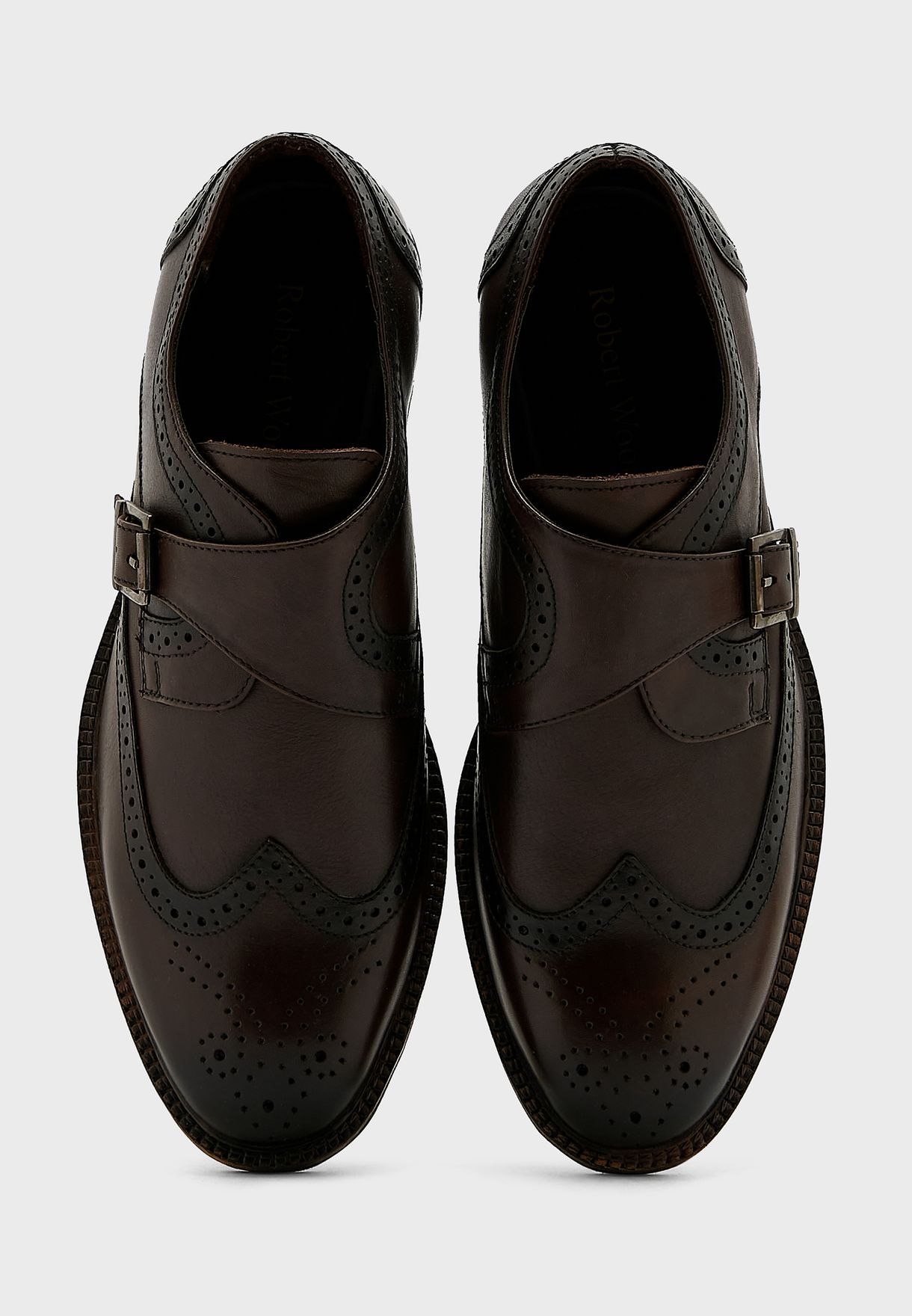 Genuine Leather Wing Cap Design Monk Slip Ons