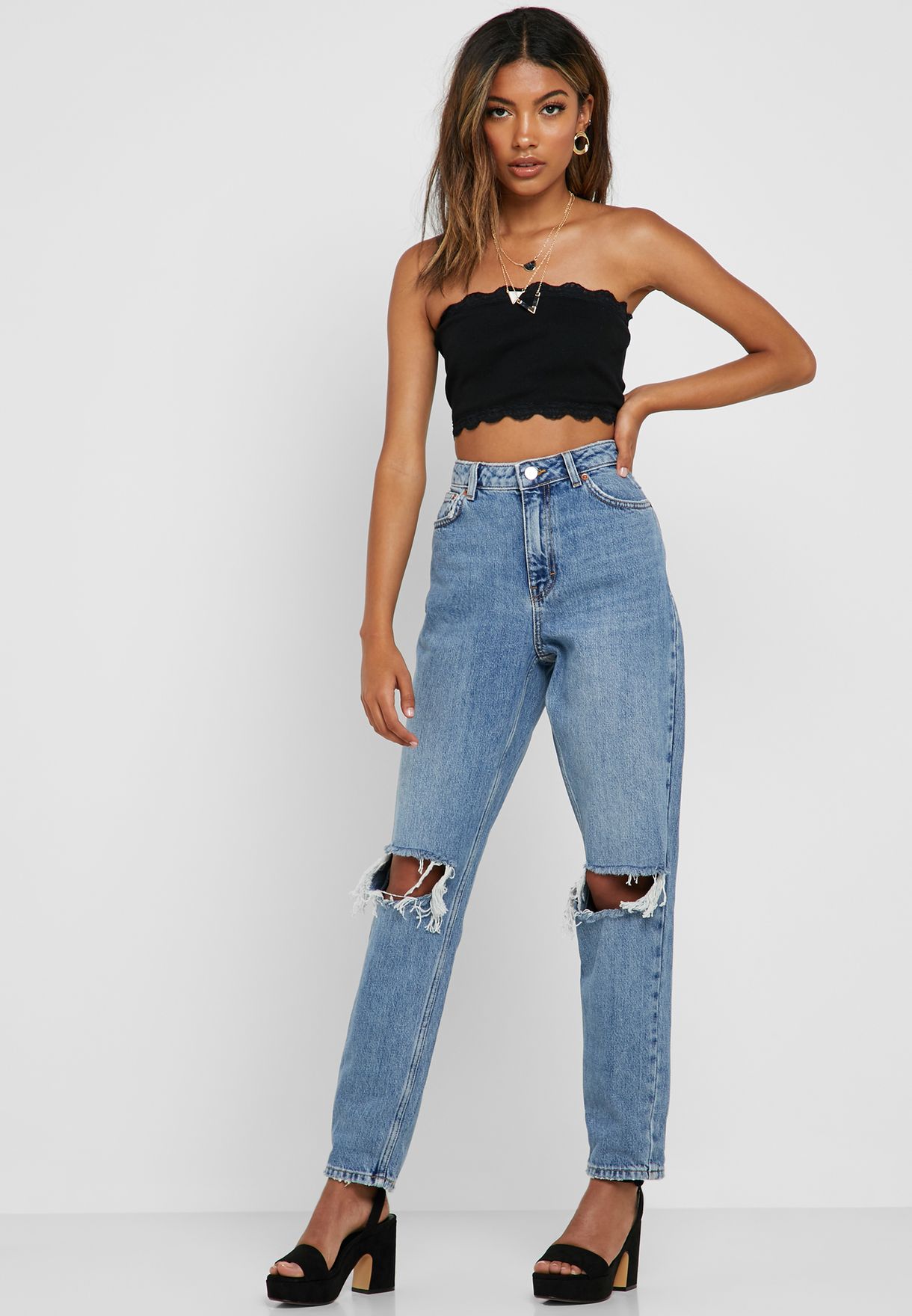 Buy Topshop blue Ripped Mom Jeans for Women in MENA, Worldwide