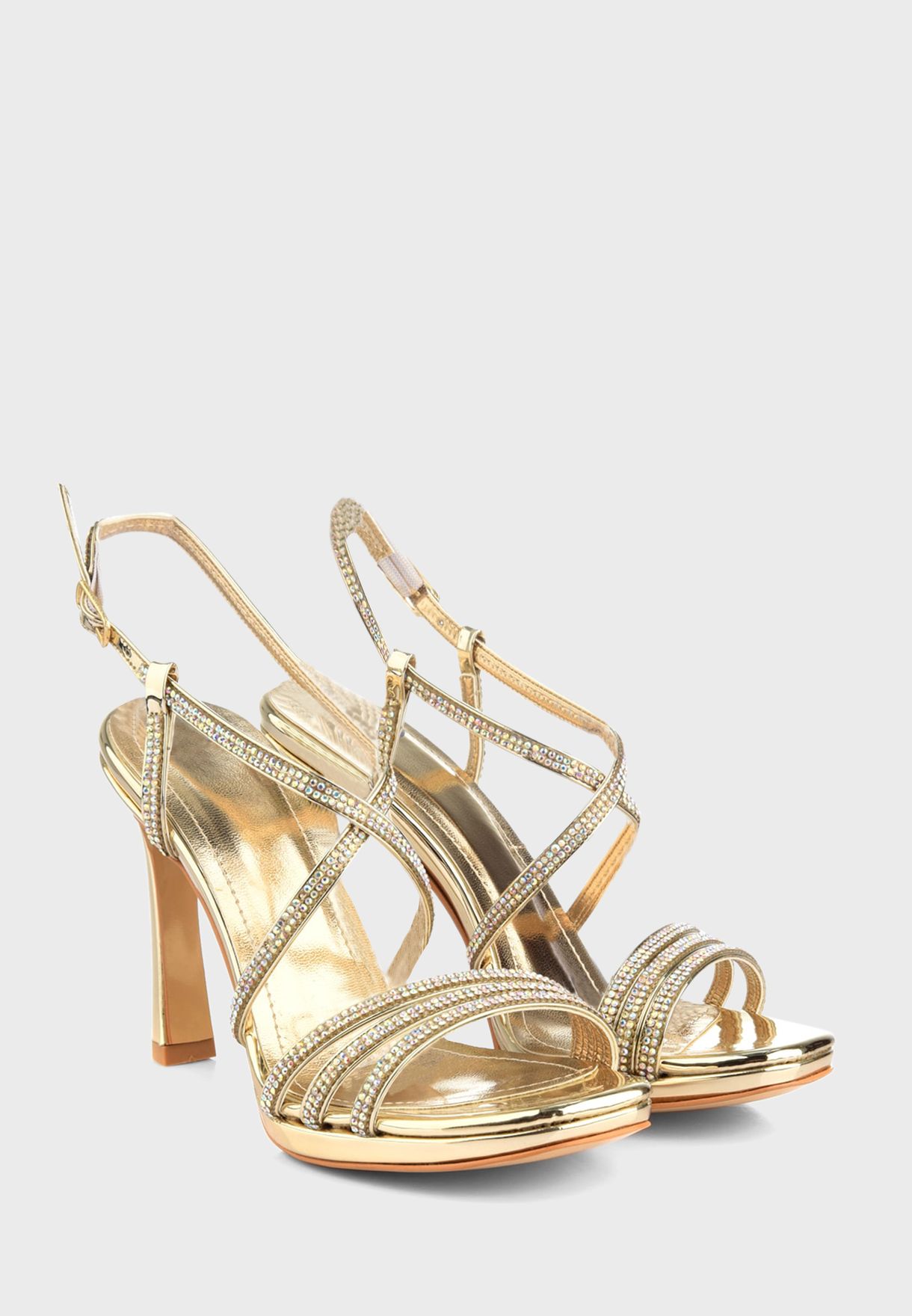 Buy Trendyol gold Slingback Cross Strap High Heel Sandals for Women in ...