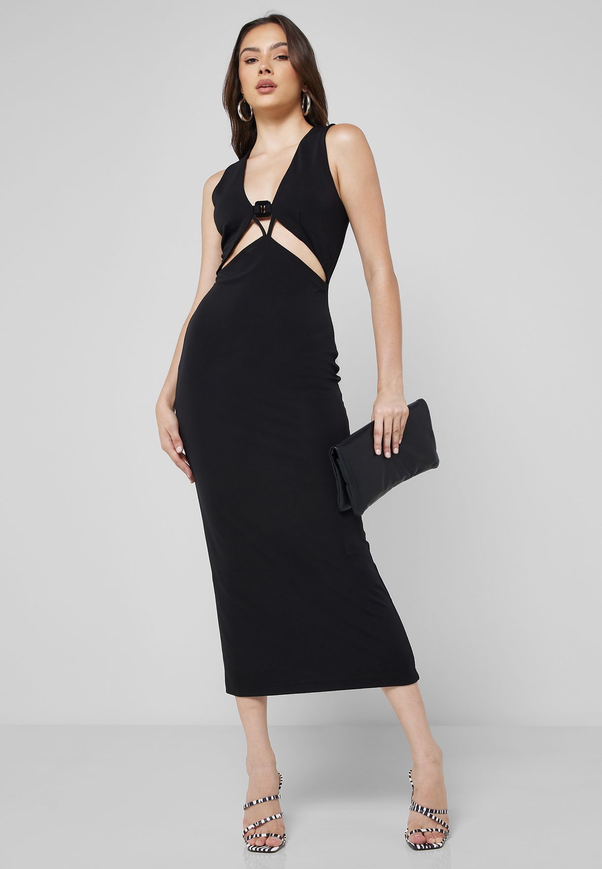 Plunge Neck Cut Out Detail Dress