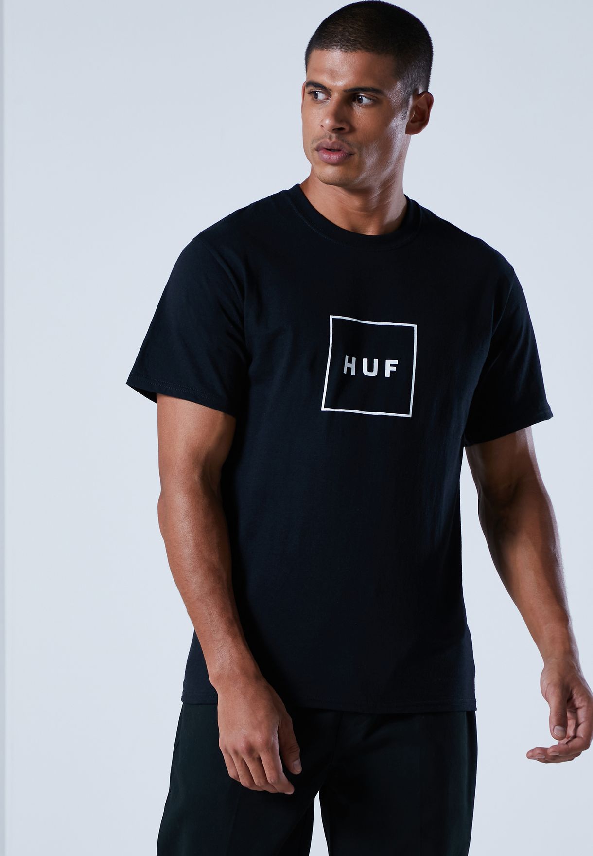 Buy HUF black Essential Box Logo T-Shirt for Men in MENA, Worldwide
