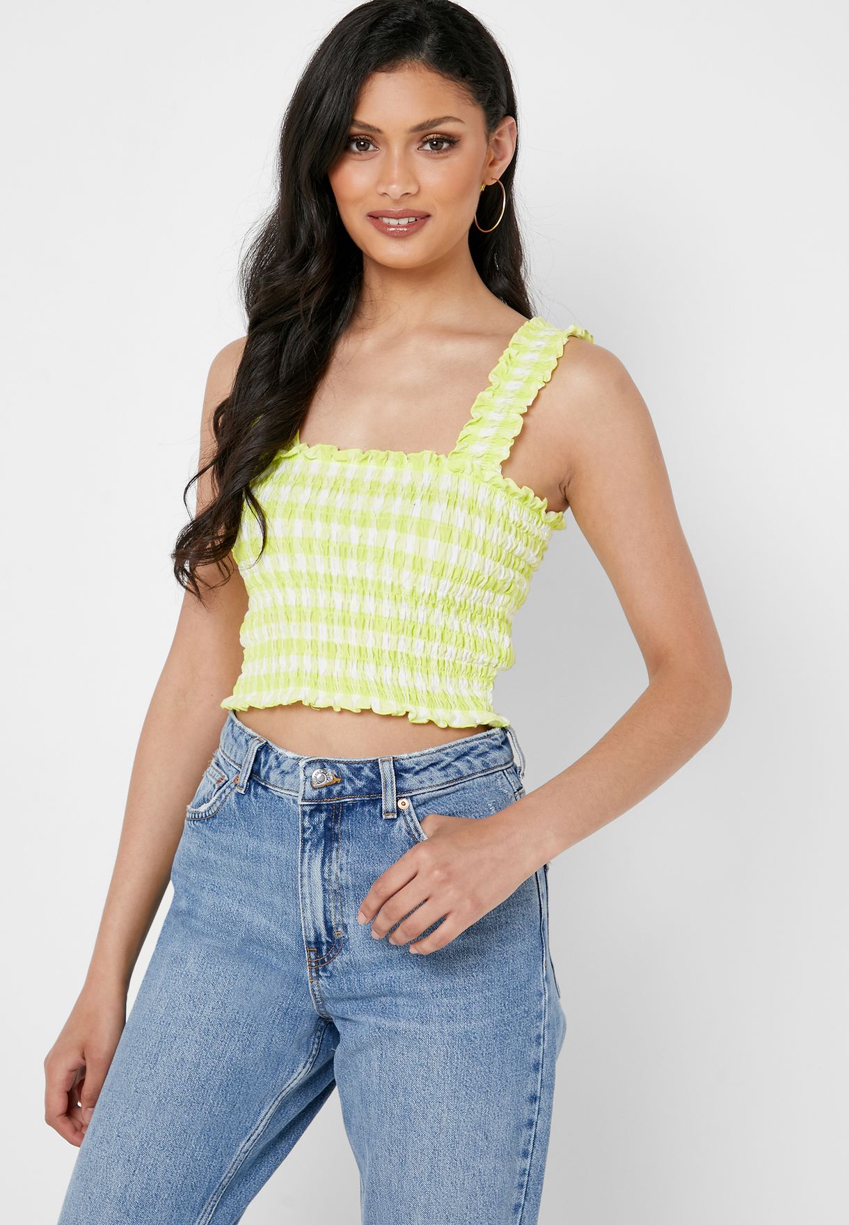 yellow gingham crop top