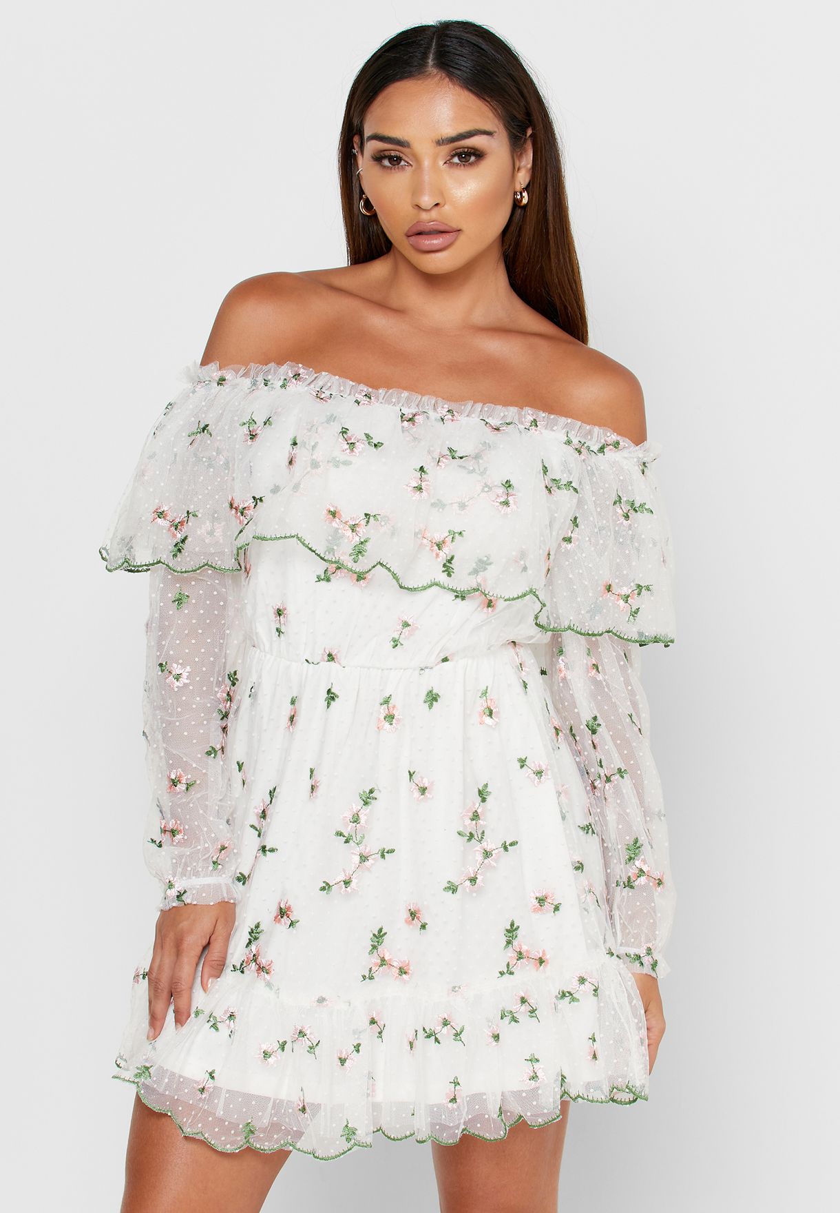 embroidered bardot dress