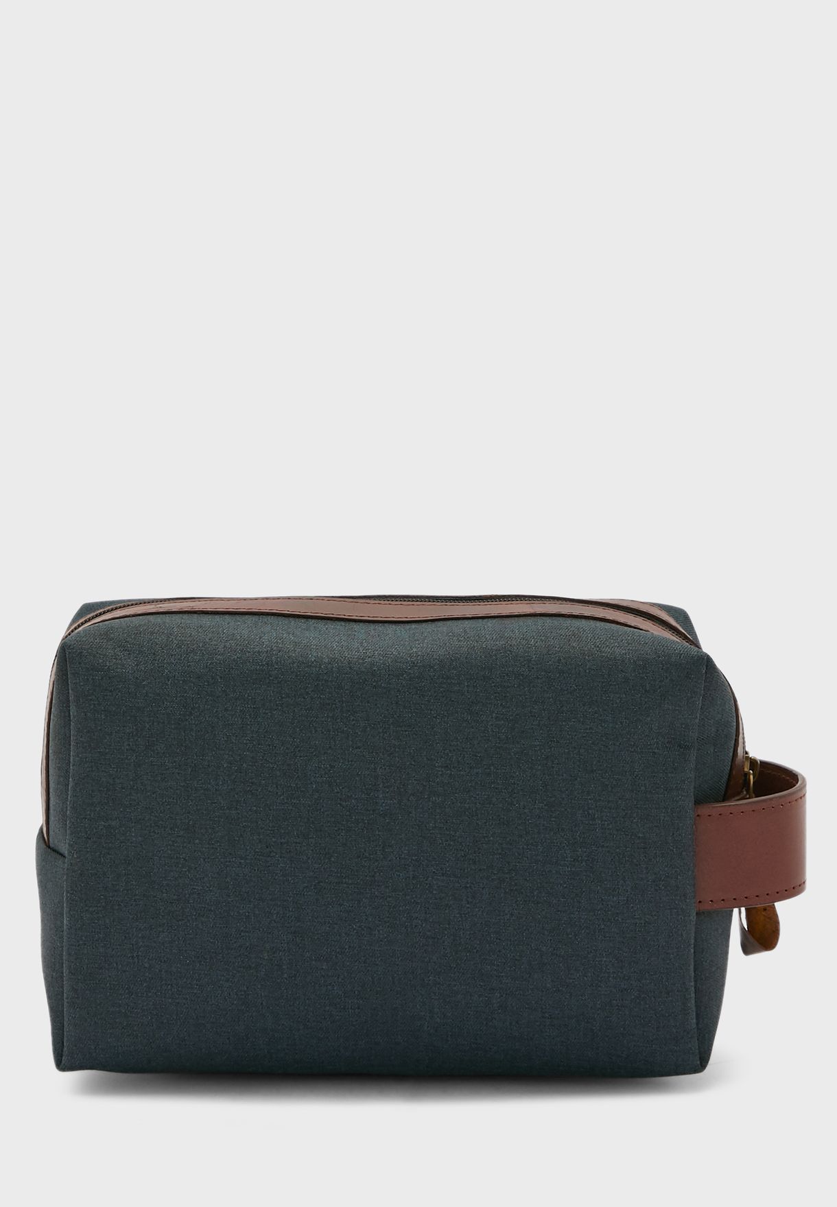 Genuine Leather And Canvas Toiletry Bag