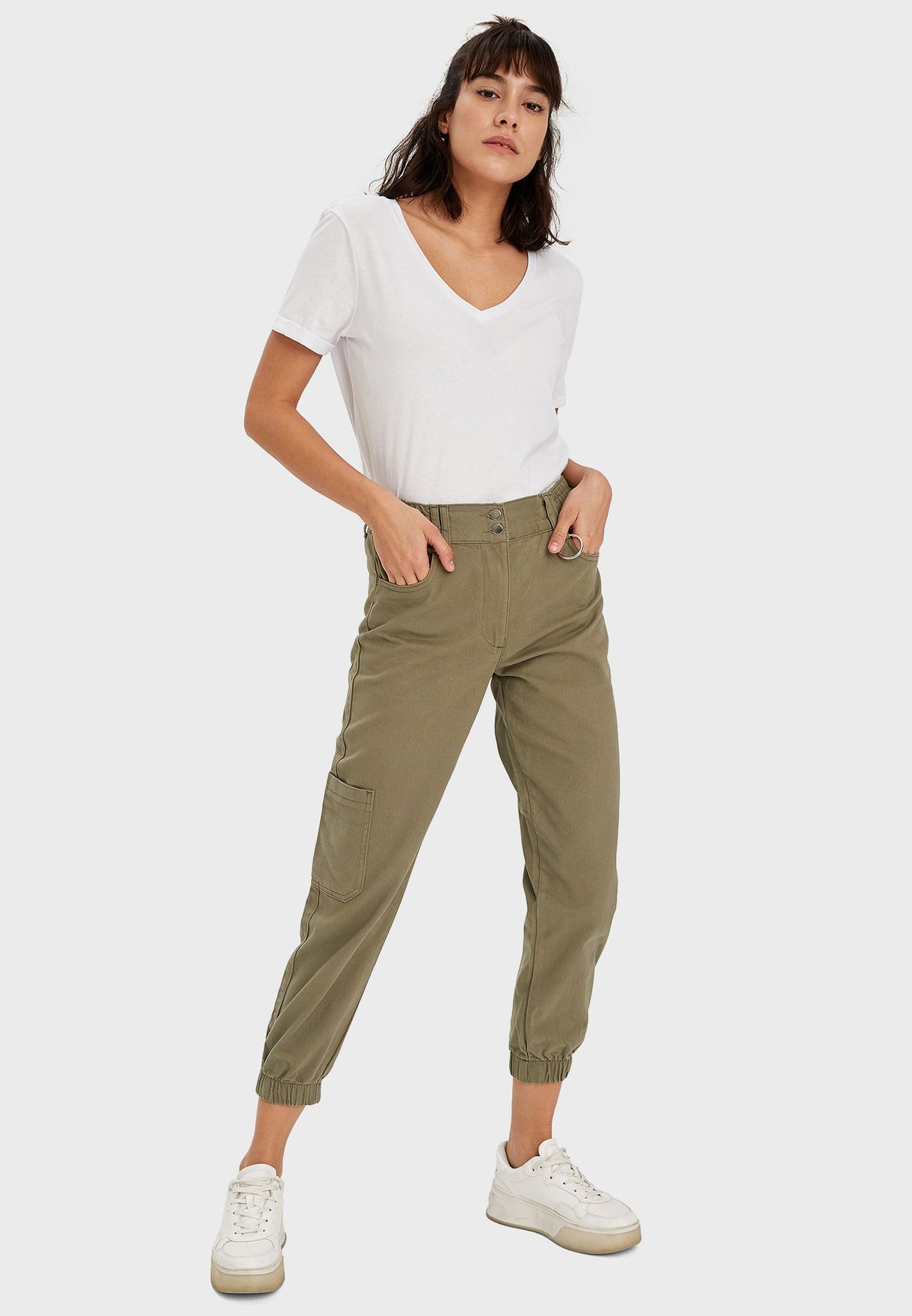 cuffed khaki cargo pants