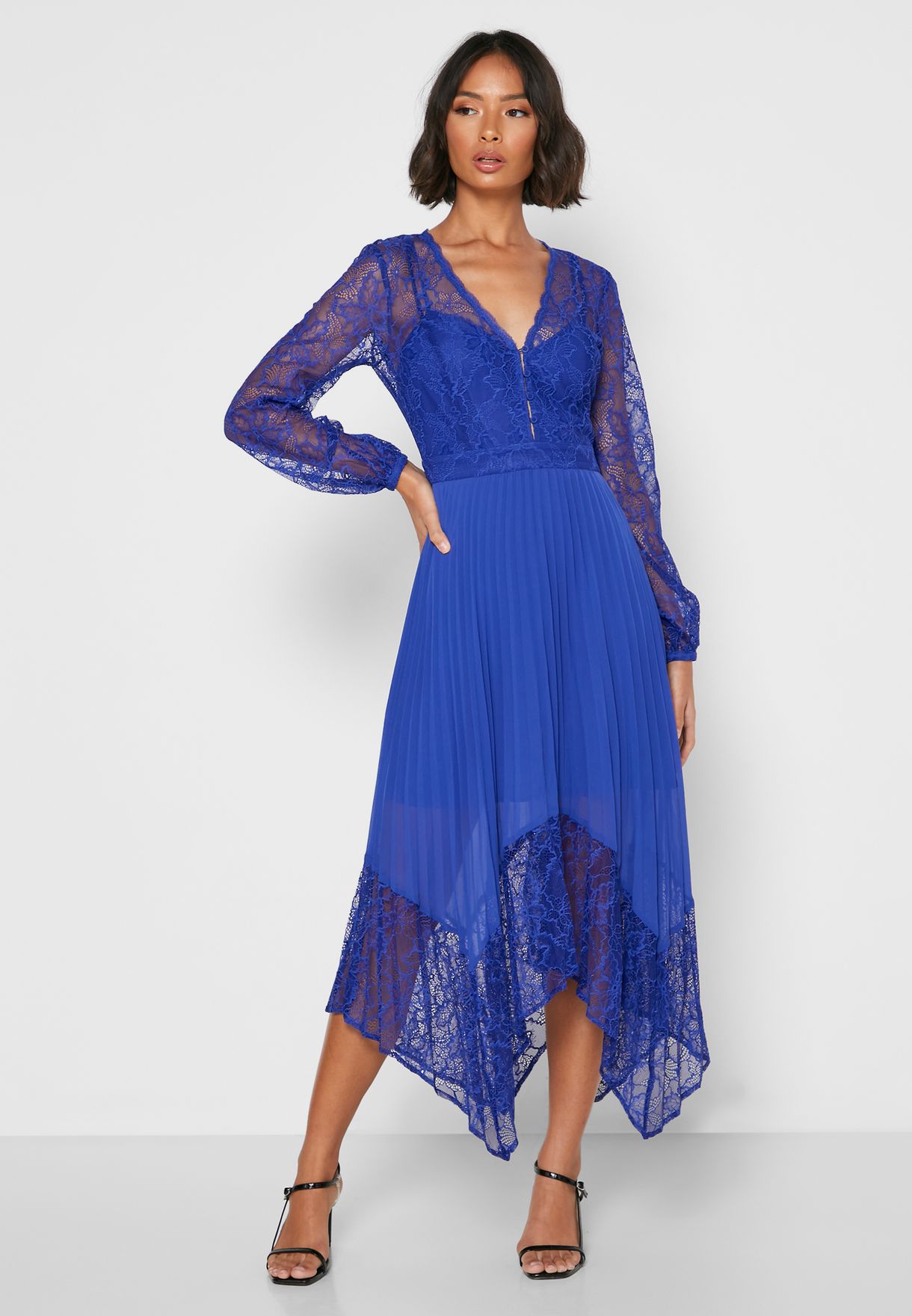 Buy French Connection blue Bikita Mesh Detail Lace Dress for Women in ...