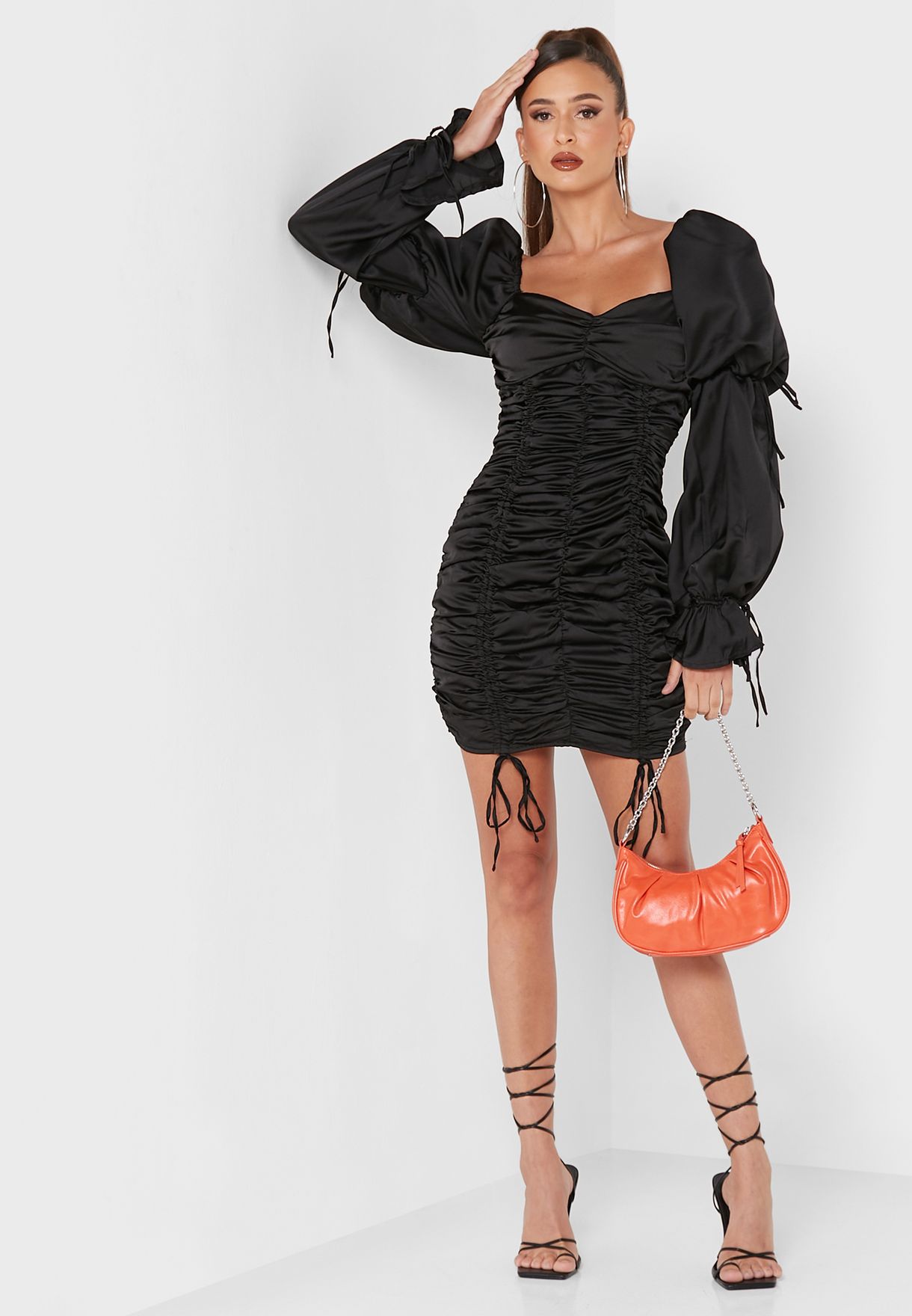 Ruched Puff Sleeve Dress