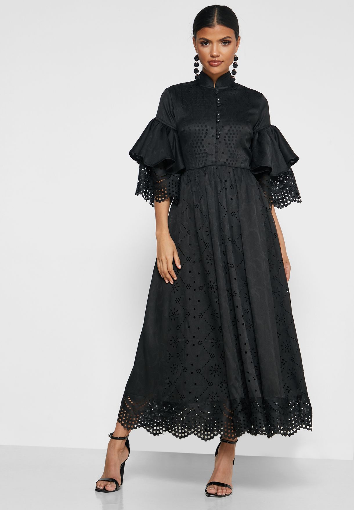 Buy Threadz By Ajoni black Tiered Sleeve Laser Cut Dress for Women in ...
