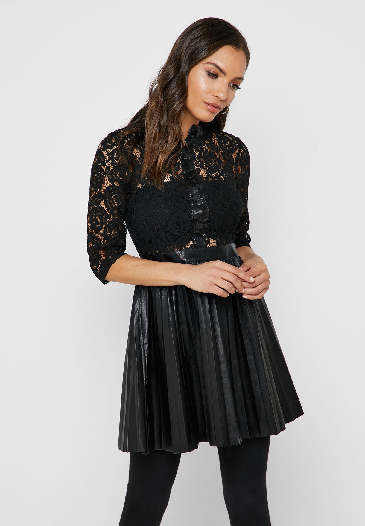 lace top pleated skirt dress