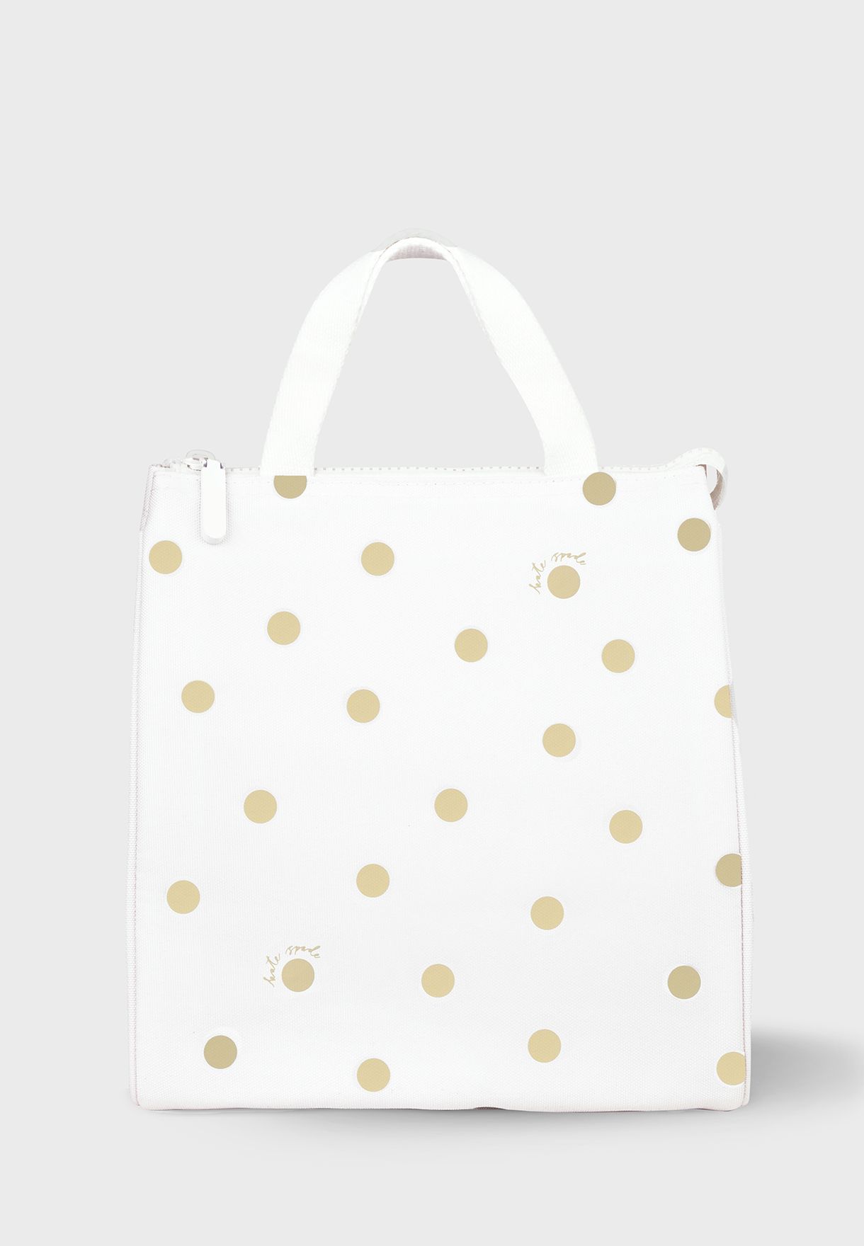 Gold Dot With Script Lunch Bag