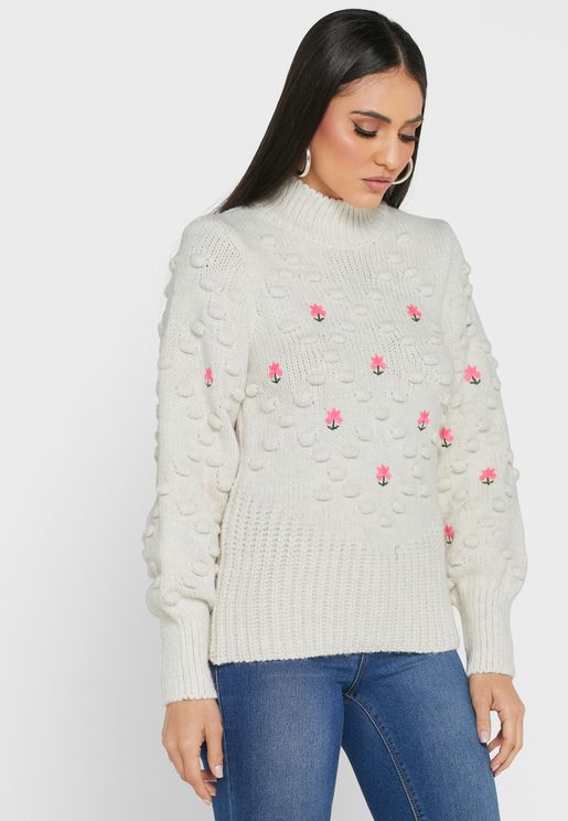 Crew Neck Embroidered Sweater