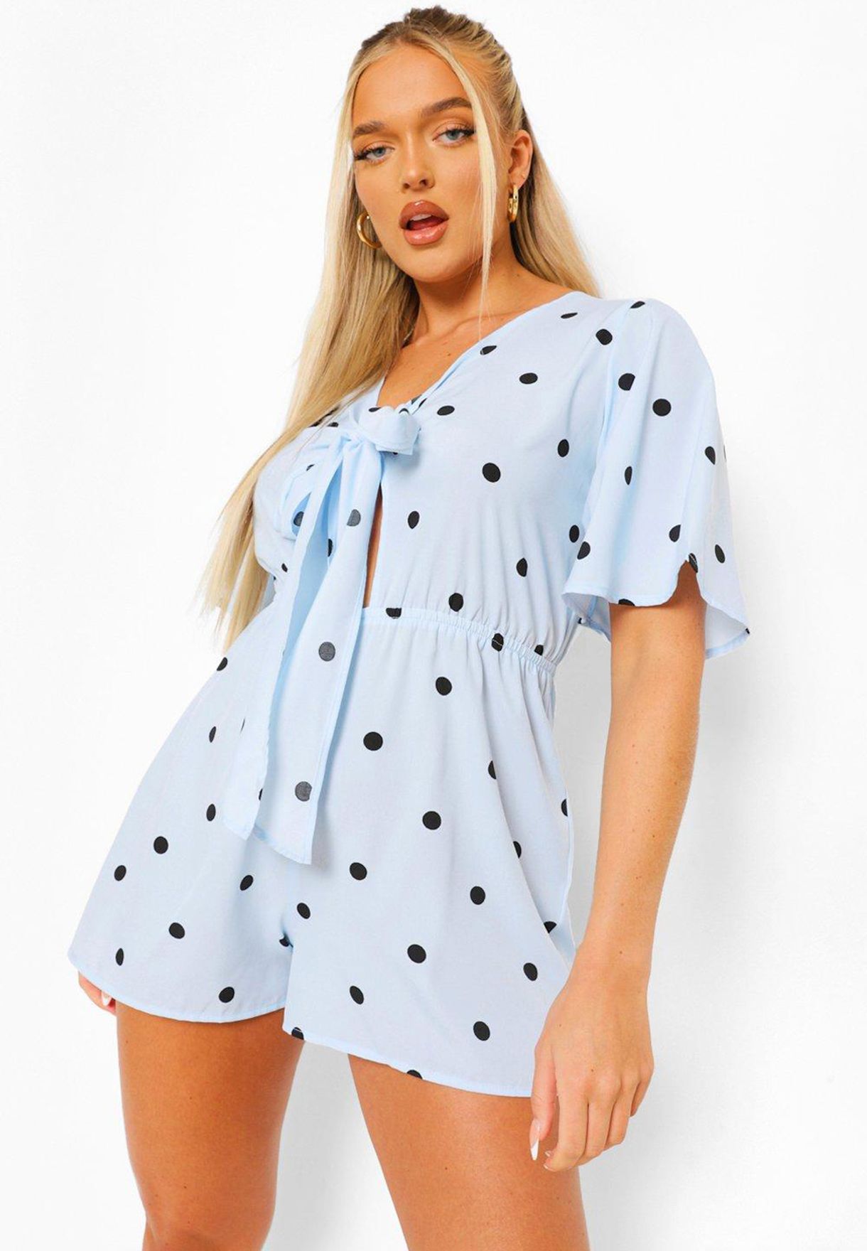 Dot Printed Knot Detail Playsuit