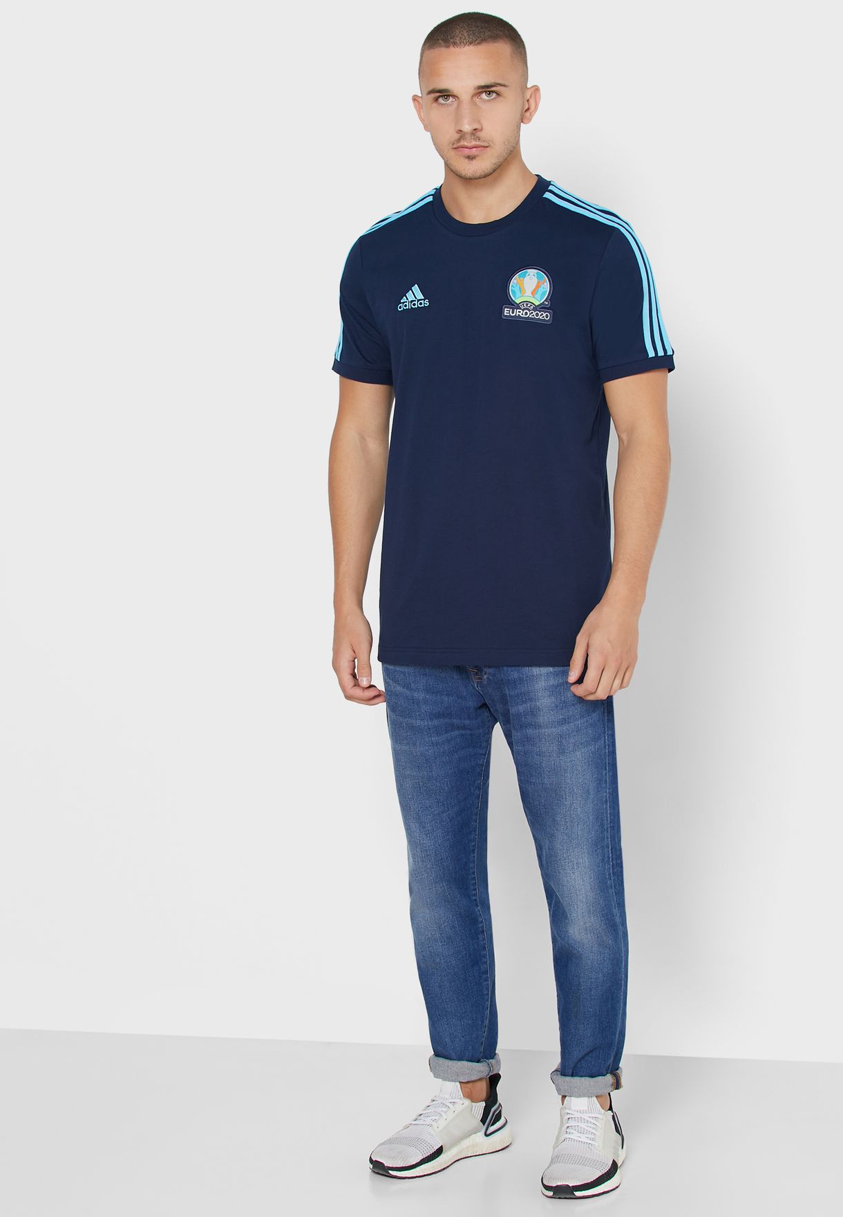 adidas originals authentic three stripe rugby top in navy