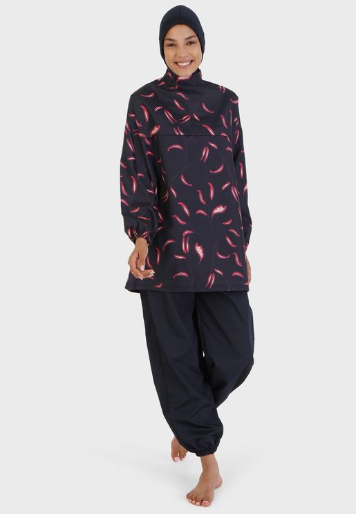 Printed Fully Coverage Swimsuit Burkini