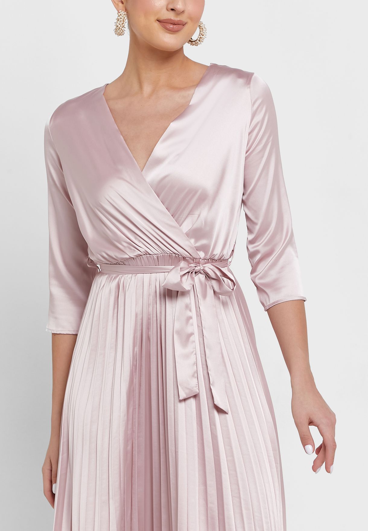 Pleated Wrap Front Midaxi Dress