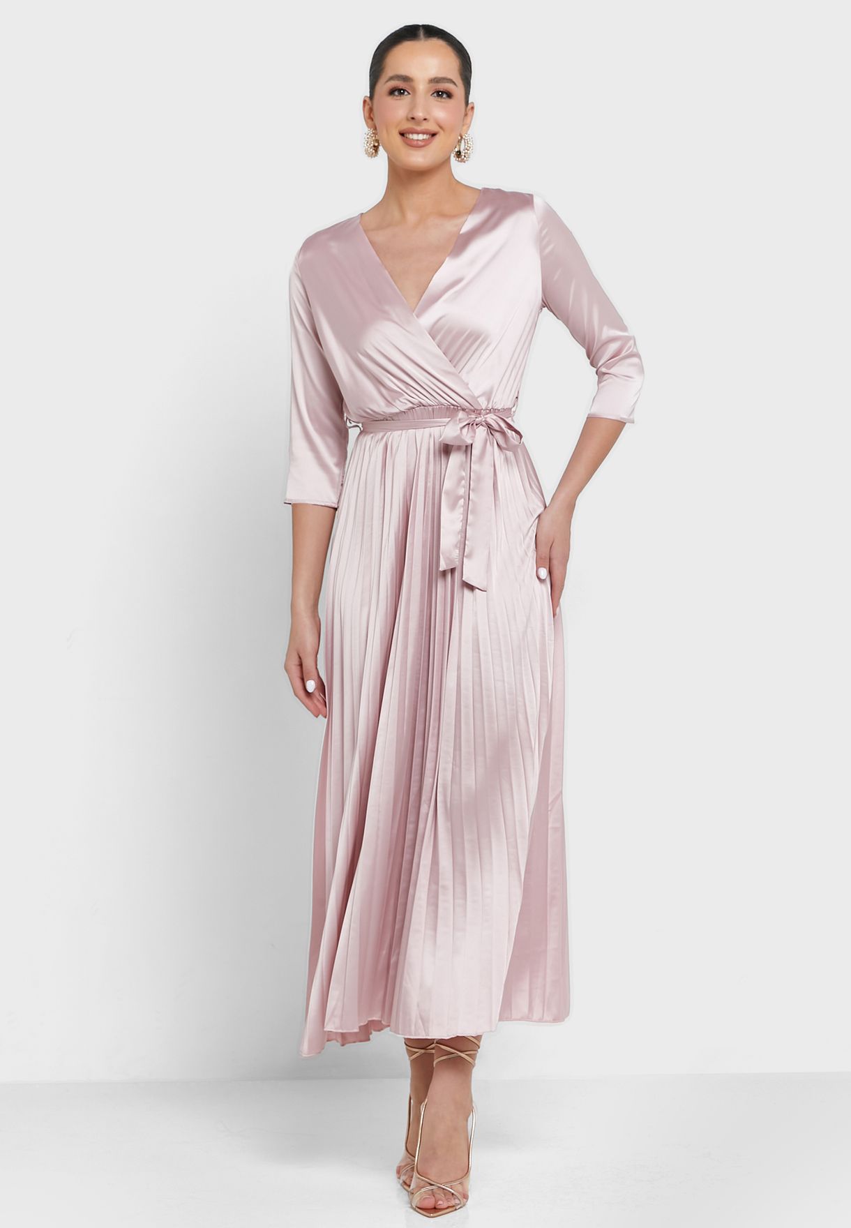 Pleated Wrap Front Midaxi Dress