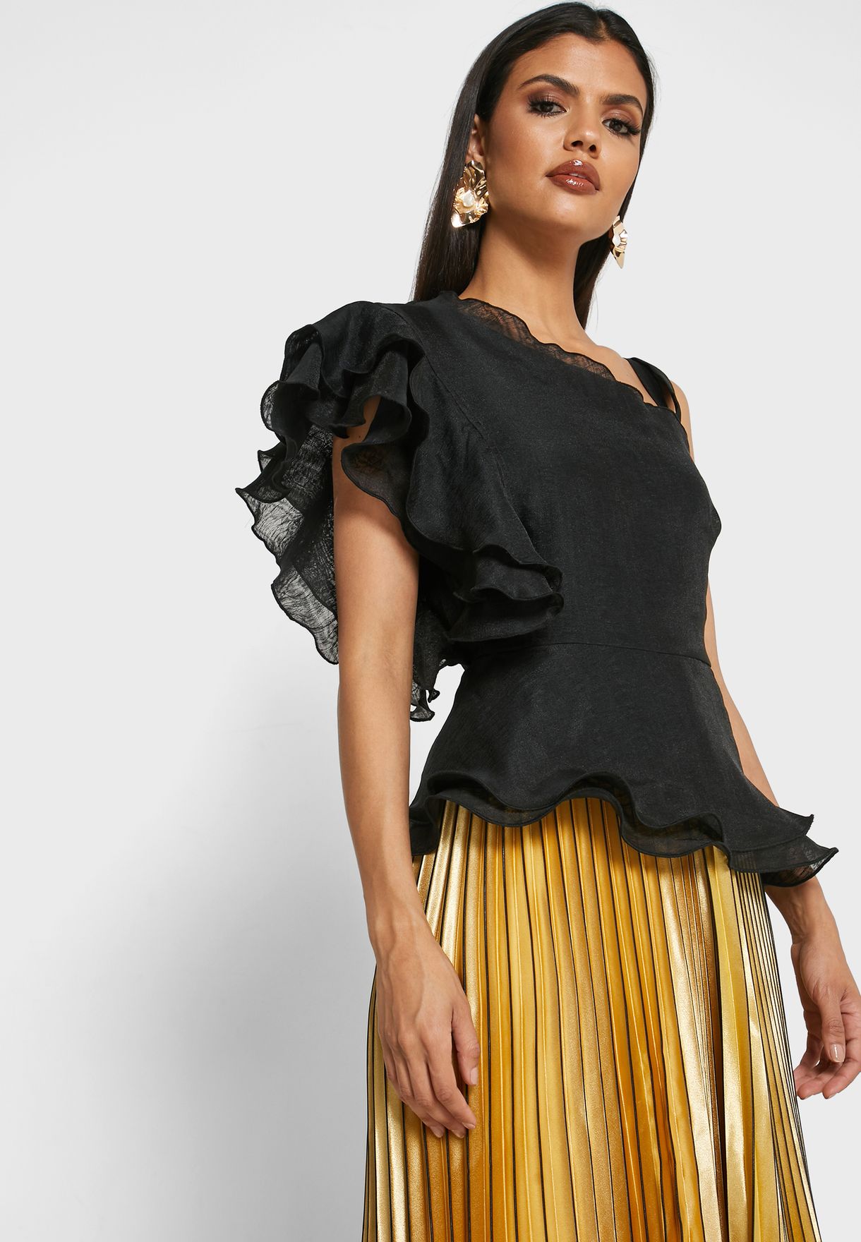 florentine one shoulder pleated mini