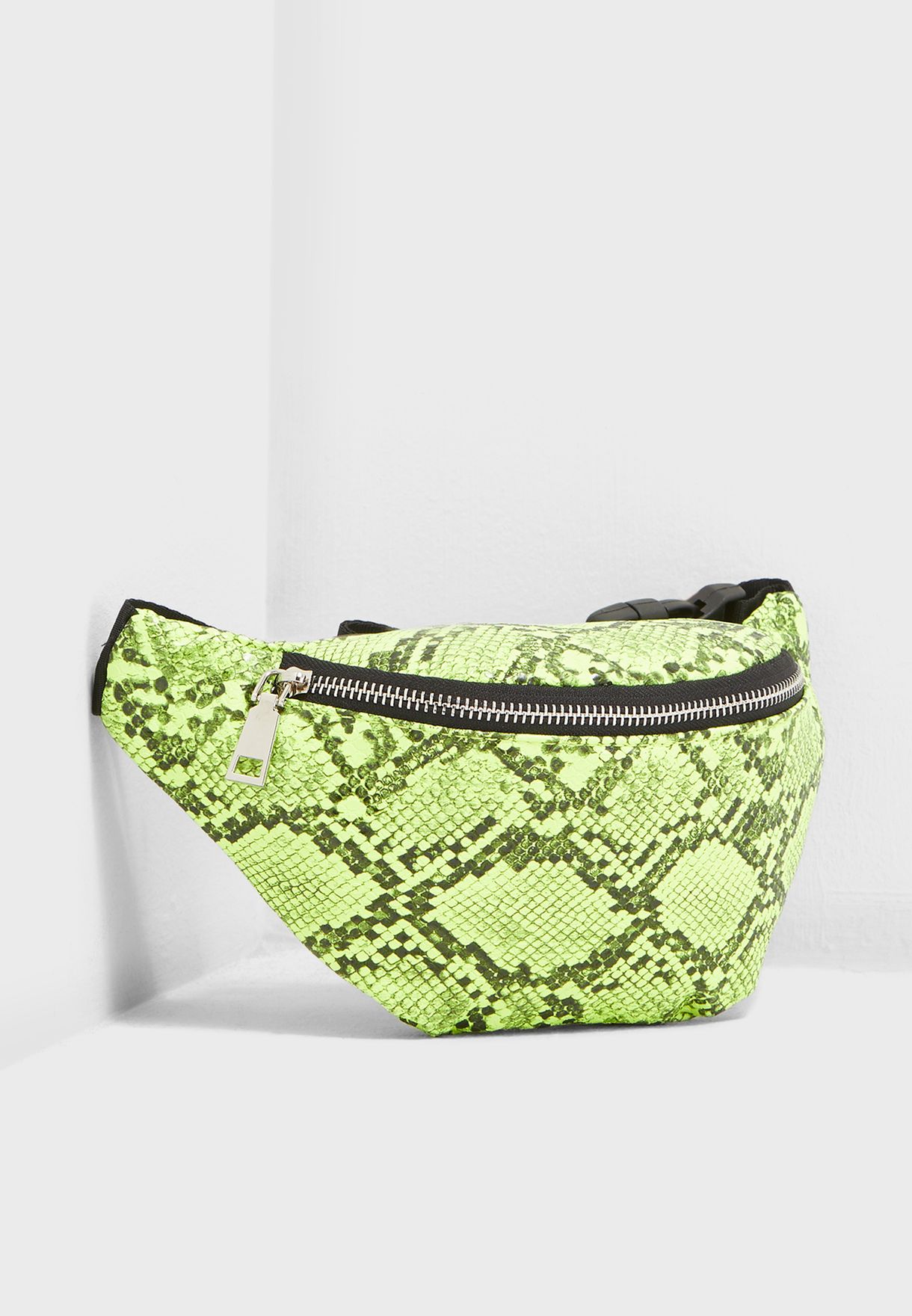 green snake print bum bag