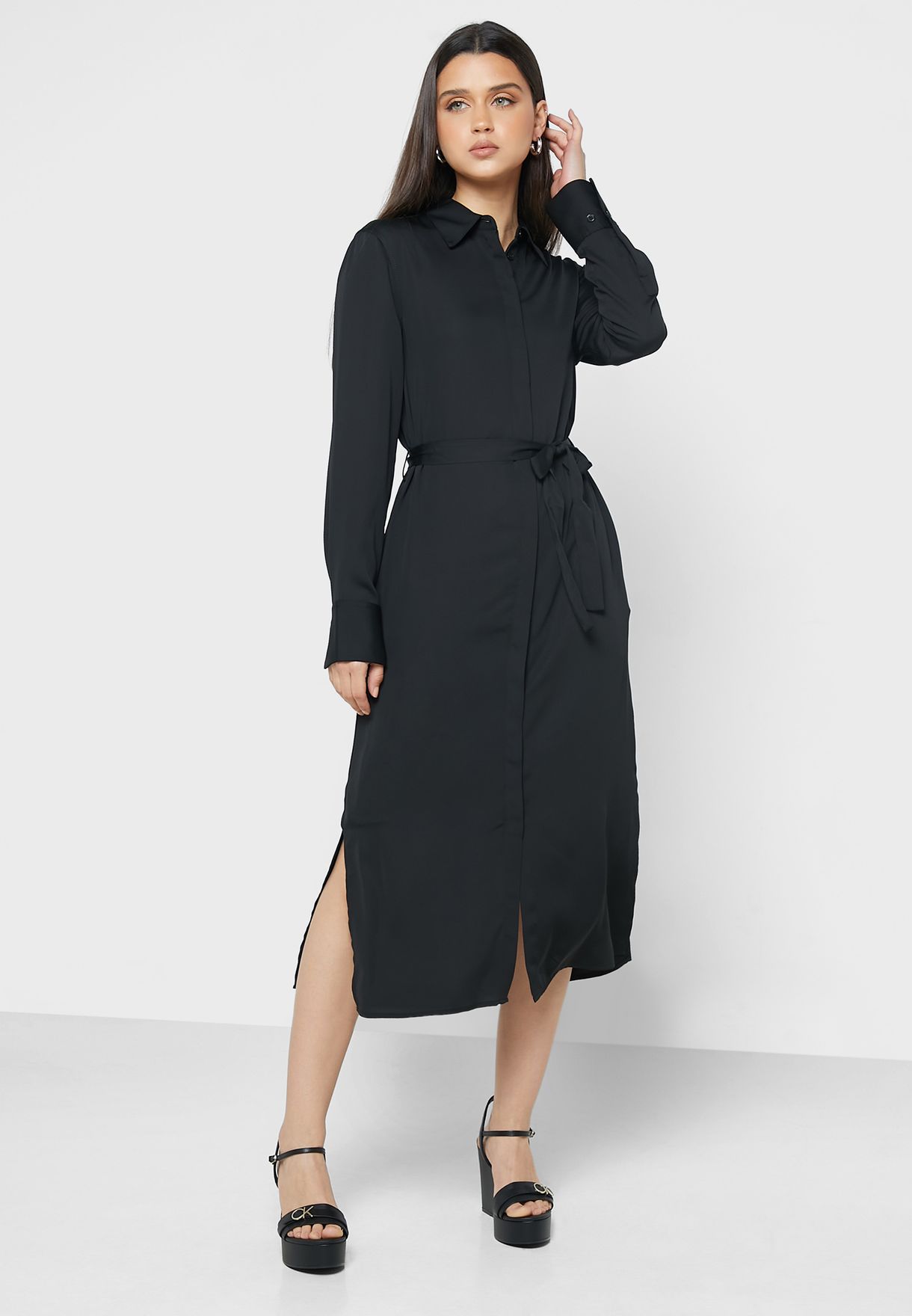 Buy Calvin Klein black Belted Polo Neck Dress for Women in Dubai, Abu Dhabi