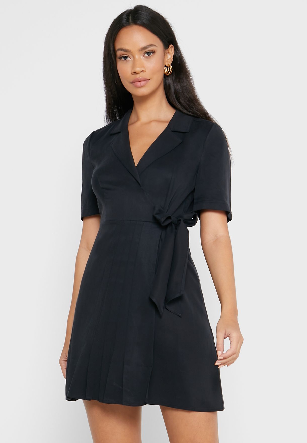 Buy Whistles black Beth Pleat Detail Wrap Dress for Women in Doha, other  cities