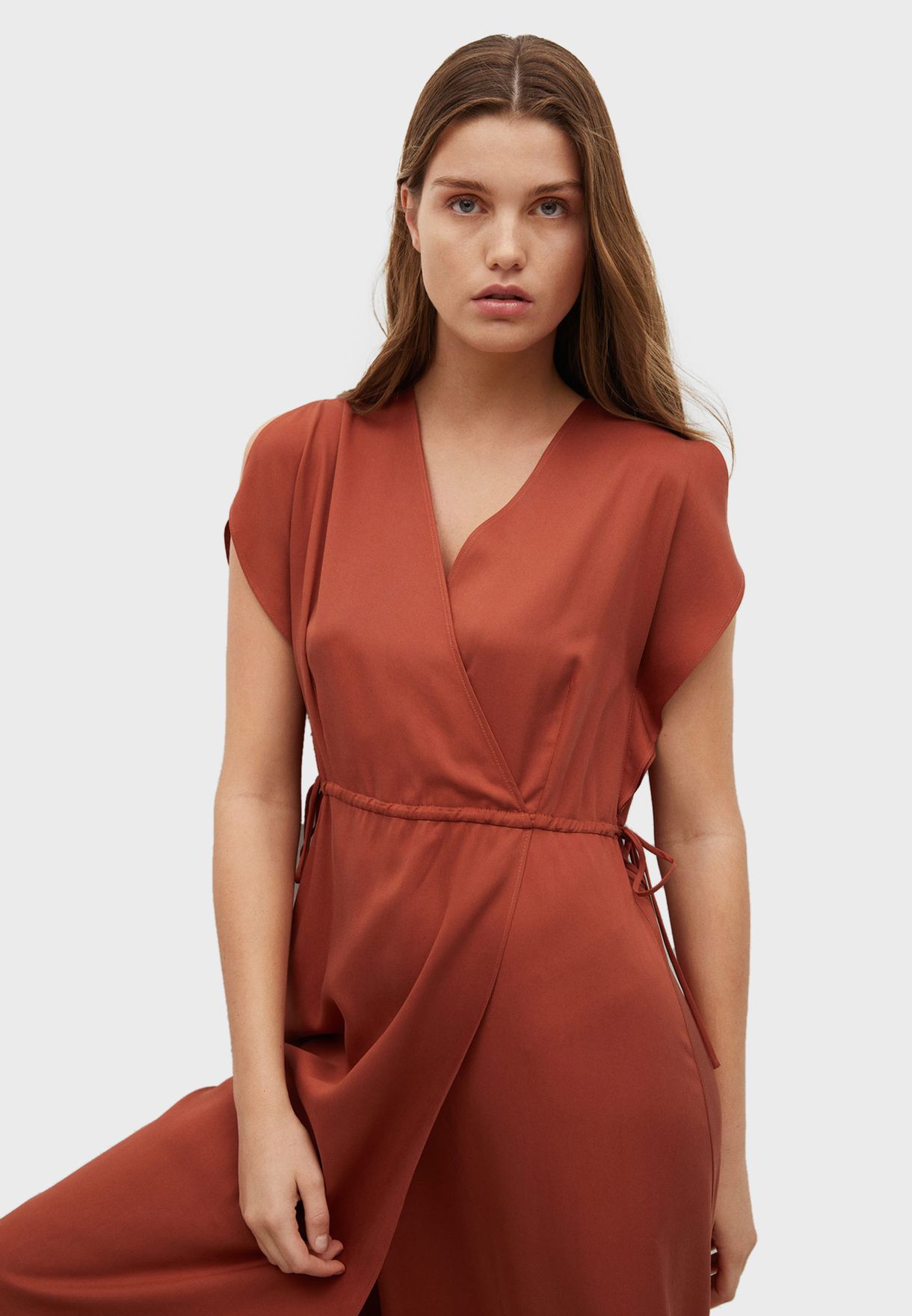 Buy Mango brown Side Tie Wrap Dress for Women in MENA, Worldwide