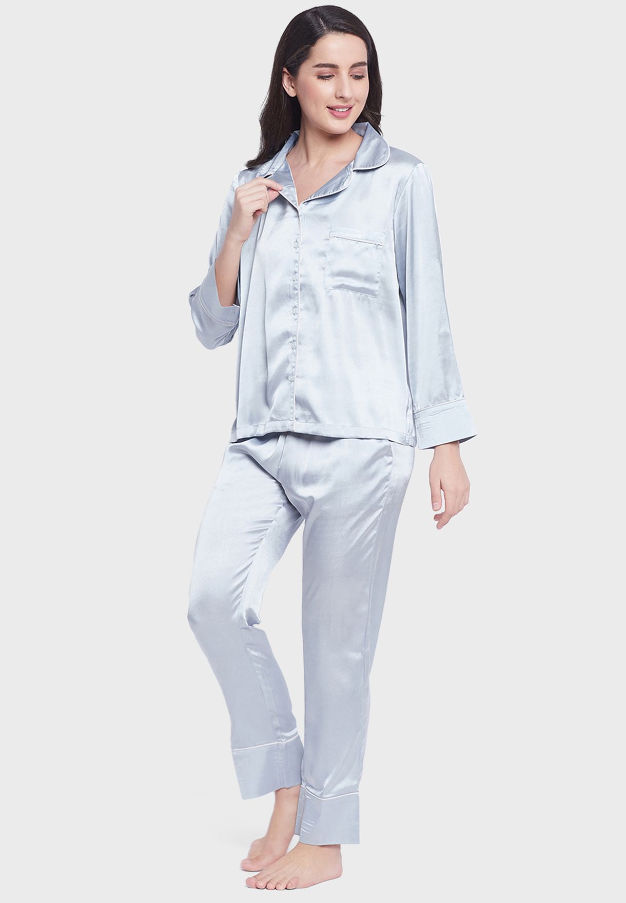 Chic Basic Button Me Up Shirt & Pyjama Set - Satin