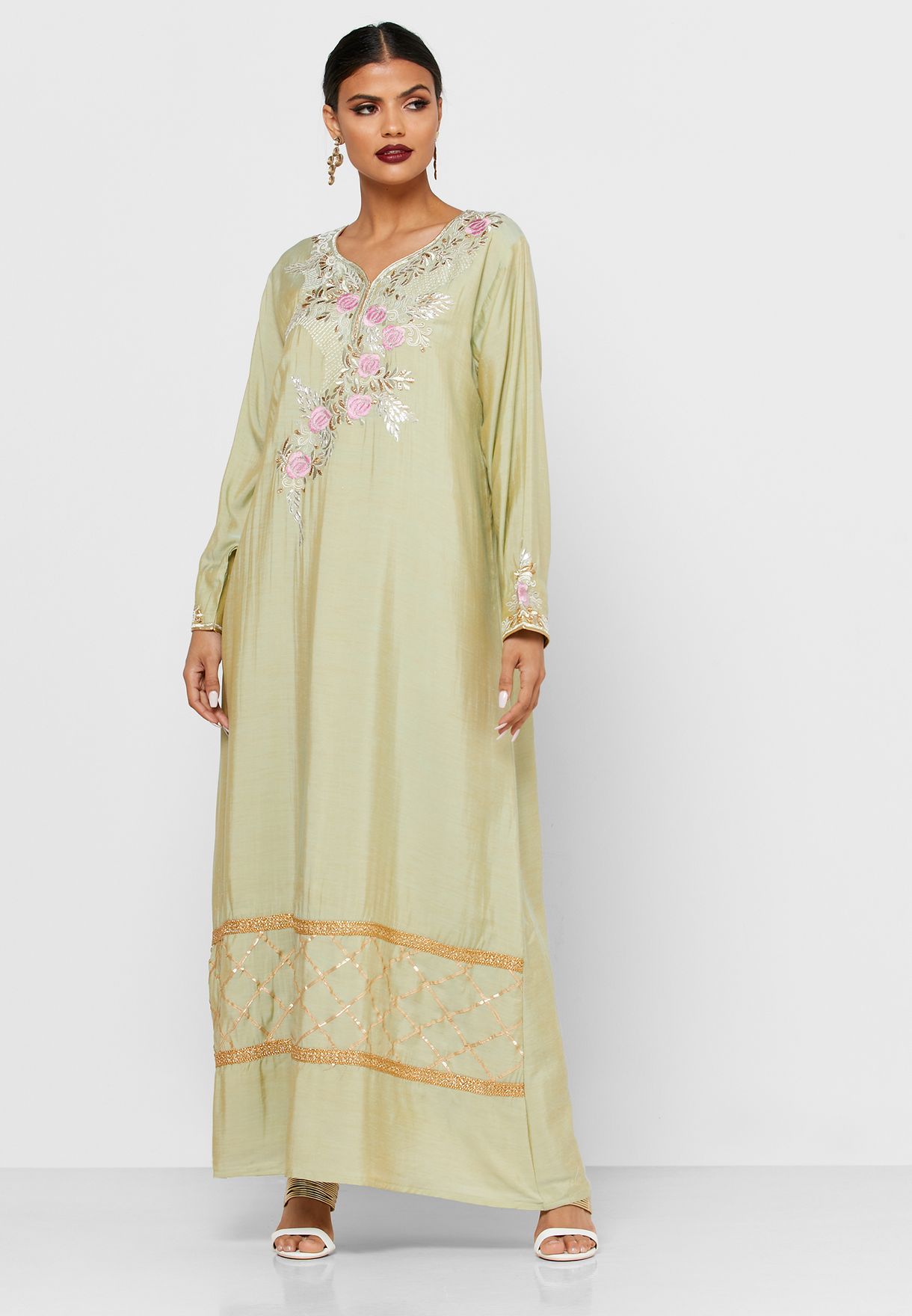 Buy Kashkha green Embellished Jalabiya for Women in MENA, Worldwide