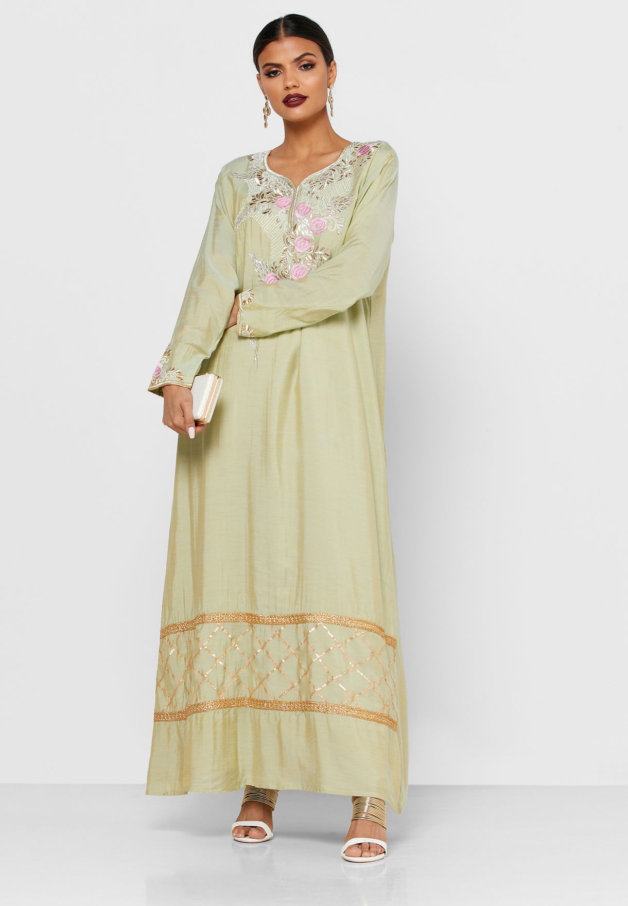 Buy Kashkha green Embellished Jalabiya for Women in MENA, Worldwide