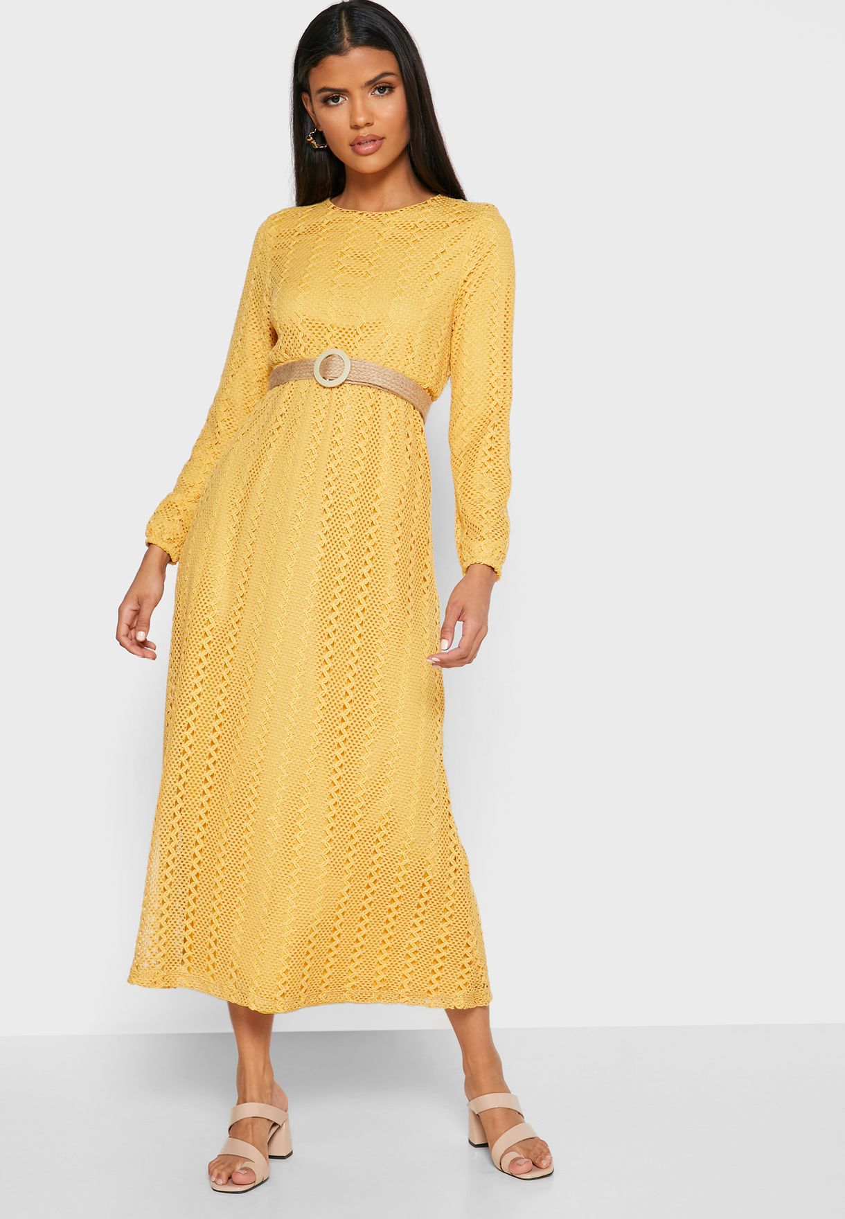 Buy Ella yellow Woven Belted Maxi Dress for Women in MENA, Worldwide