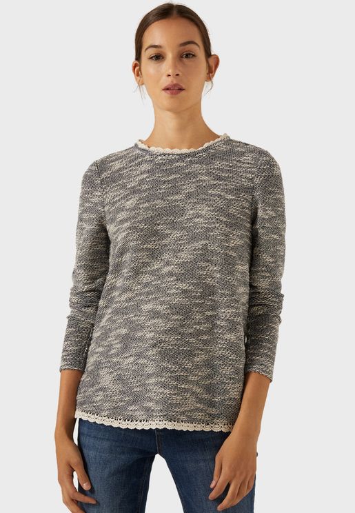 Lace Detail Crew Neck Sweater