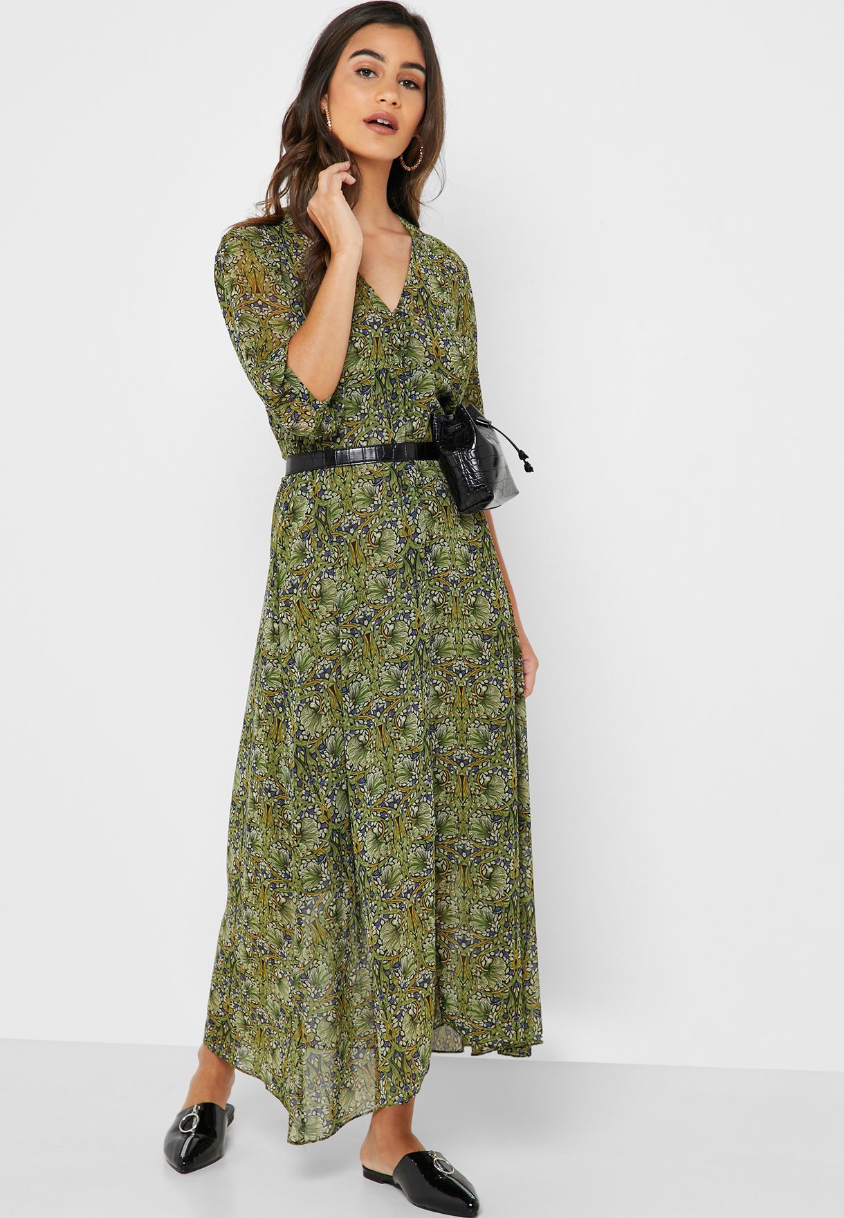 mango green floral dress