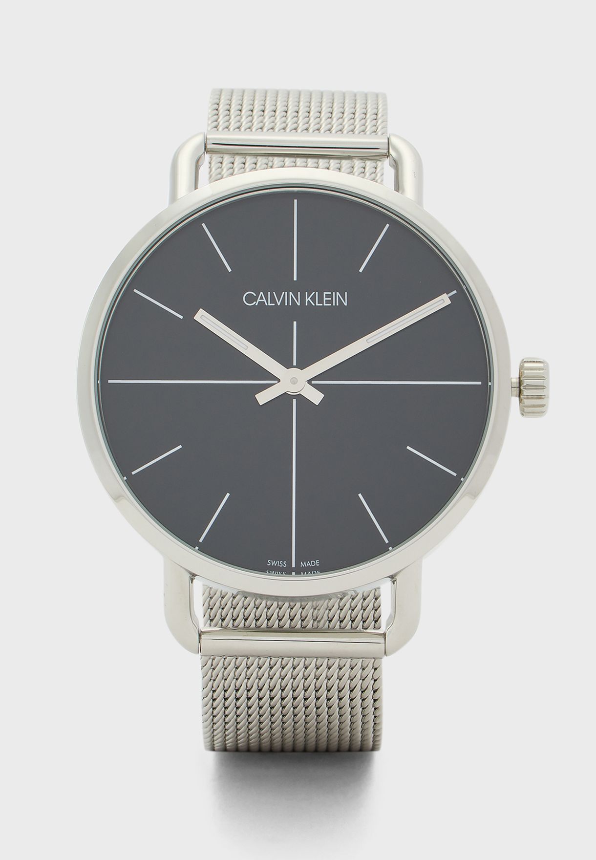 calvin klein silver tone mesh analogue watch