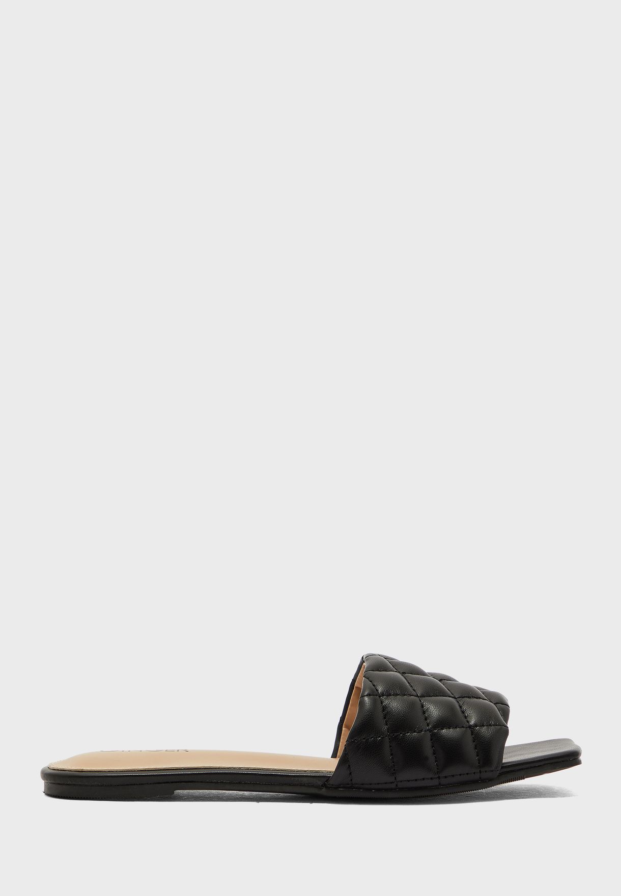 Buy Ginger black Flat Quilted Slide Sandals for Women in MENA, Worldwide