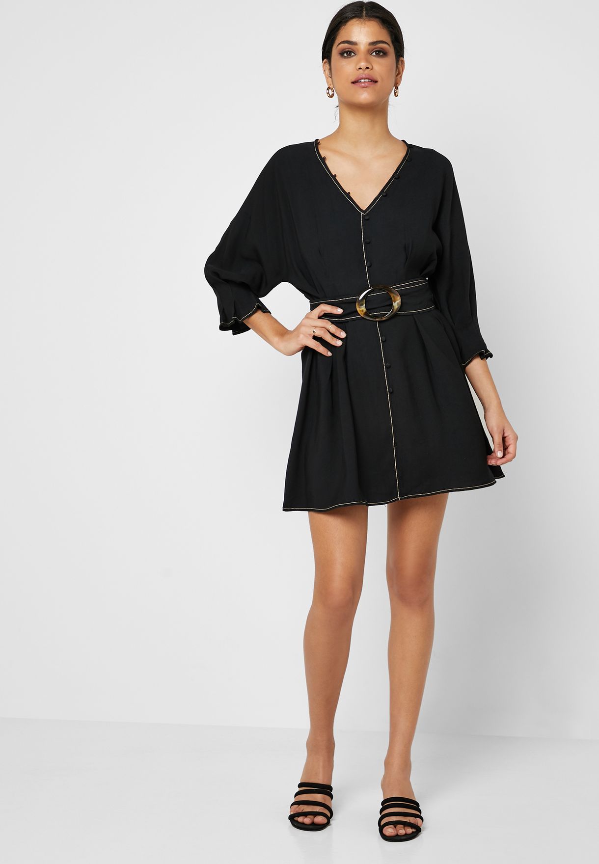 belted v neck dress