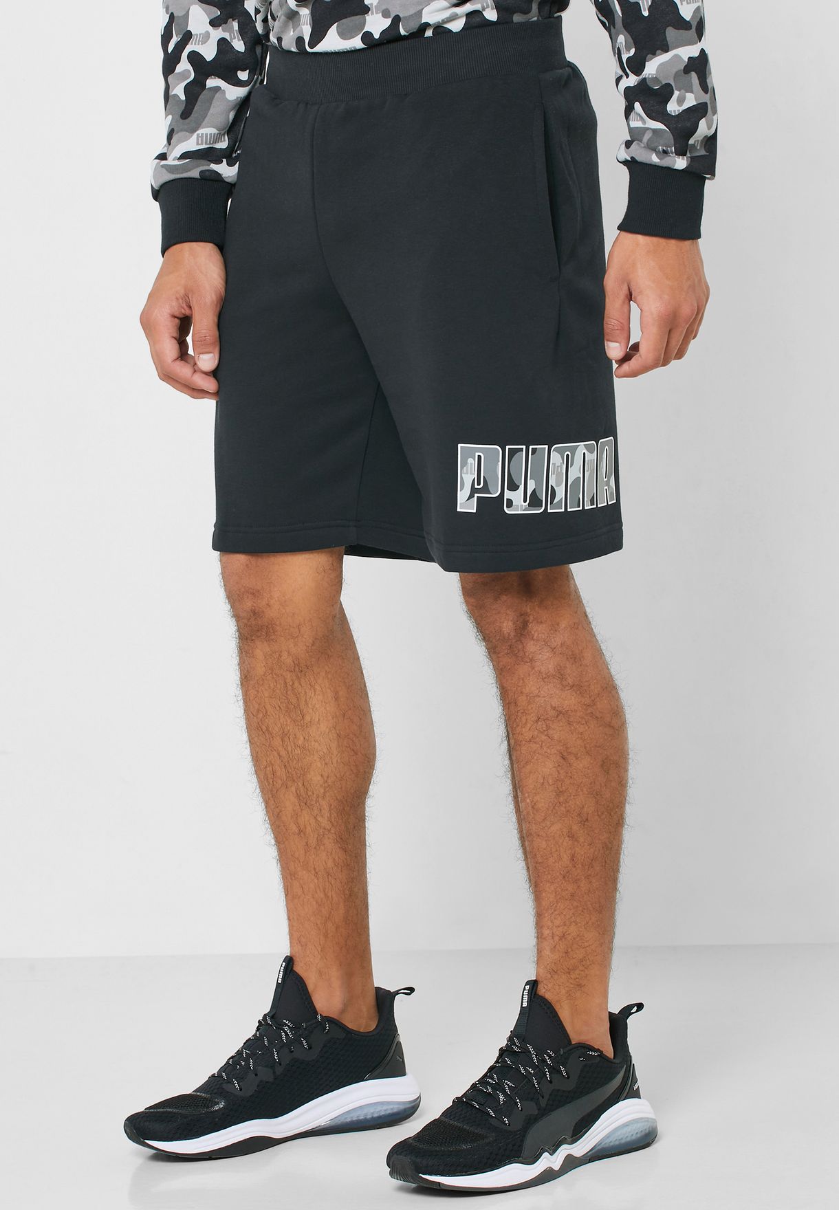 PUMA black 9\u0026quot; Rebel Camo Shorts 