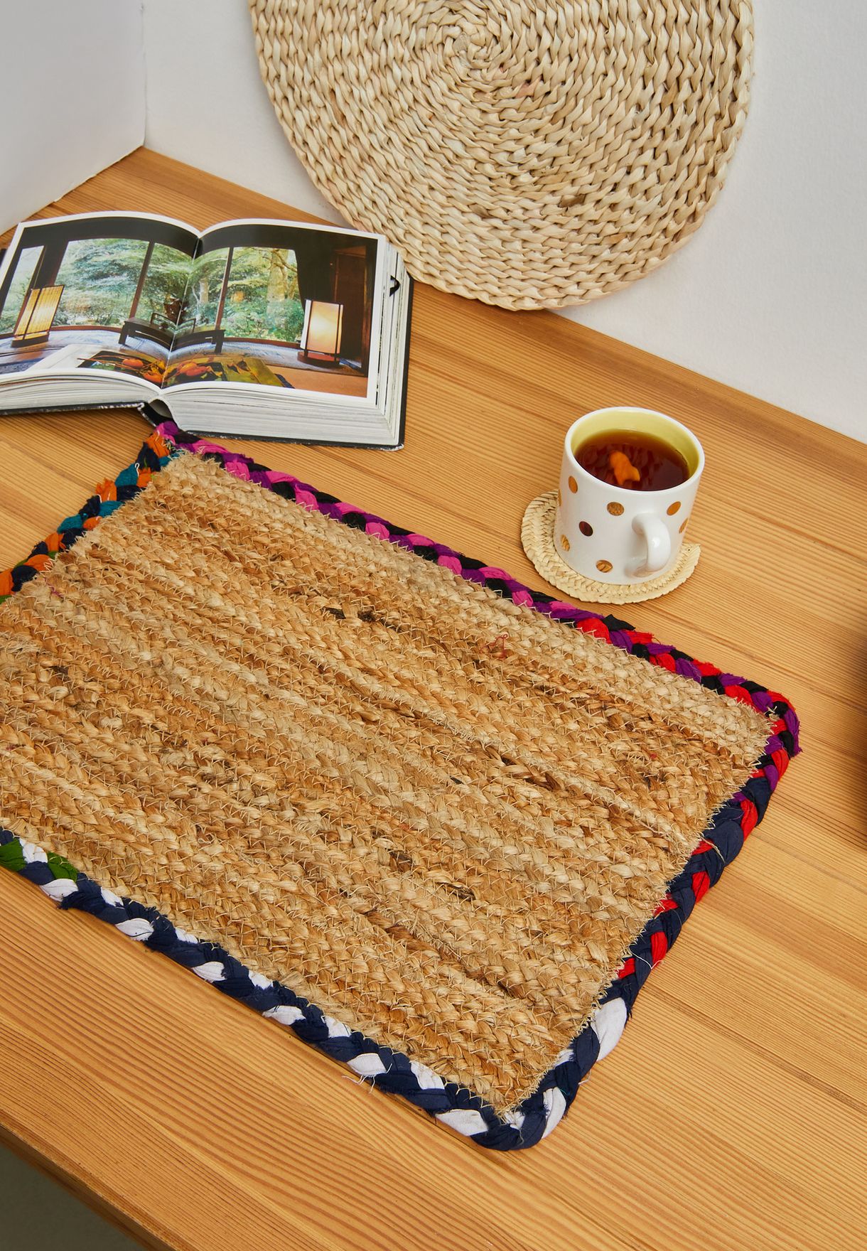 Rectangle Jute Cotton Table Mat with Colored Border