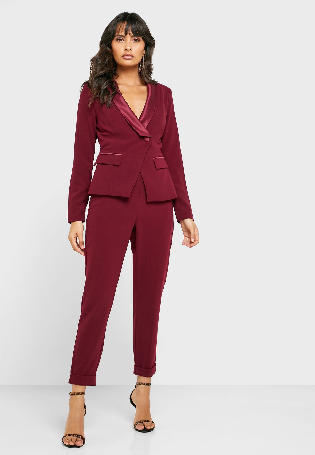 red blazer jumpsuit