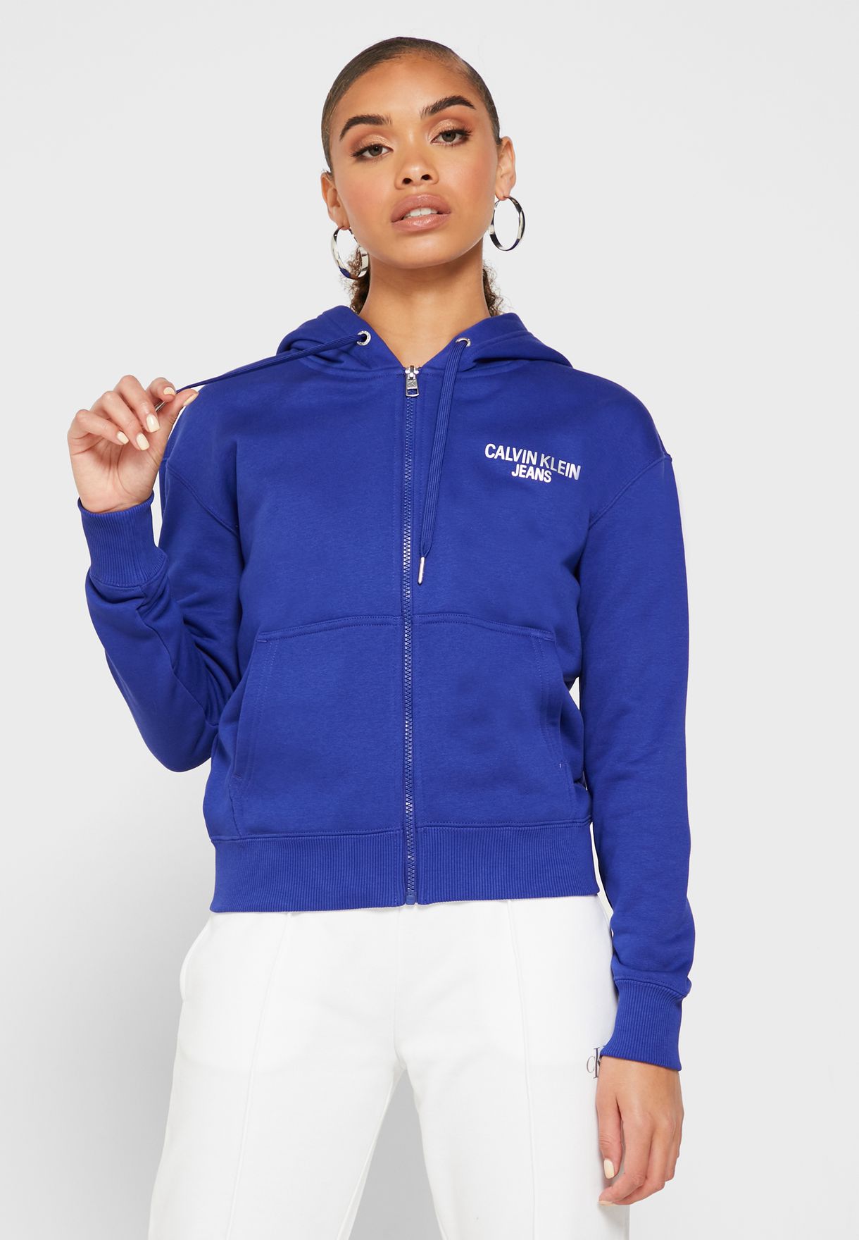 Buy Calvin Klein Jeans blue Logo Zip Through Hoodie for Women in Muscat,  Salalah
