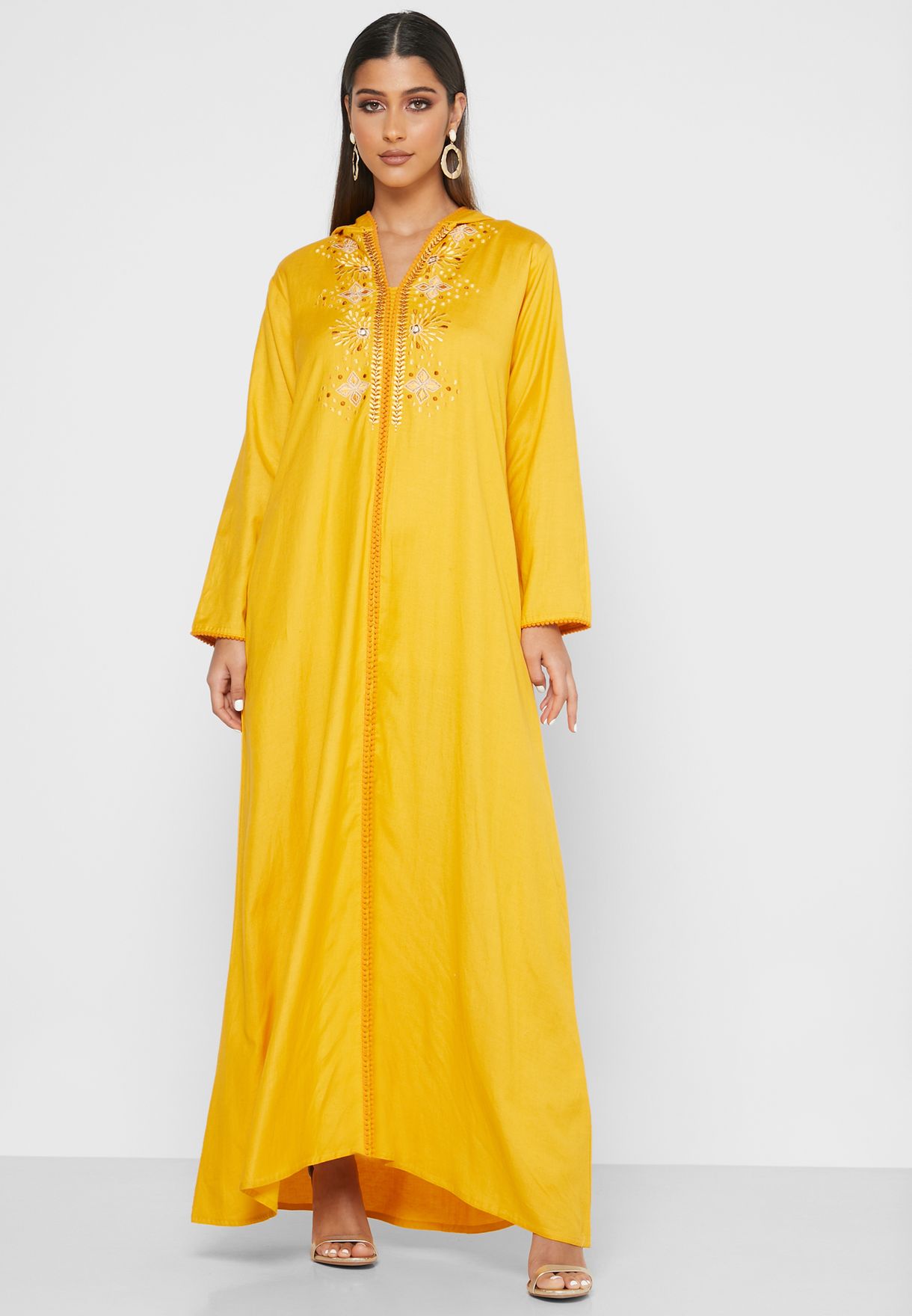 Buy Amri yellow Plain Jalabiya for Women in Riyadh, Jeddah