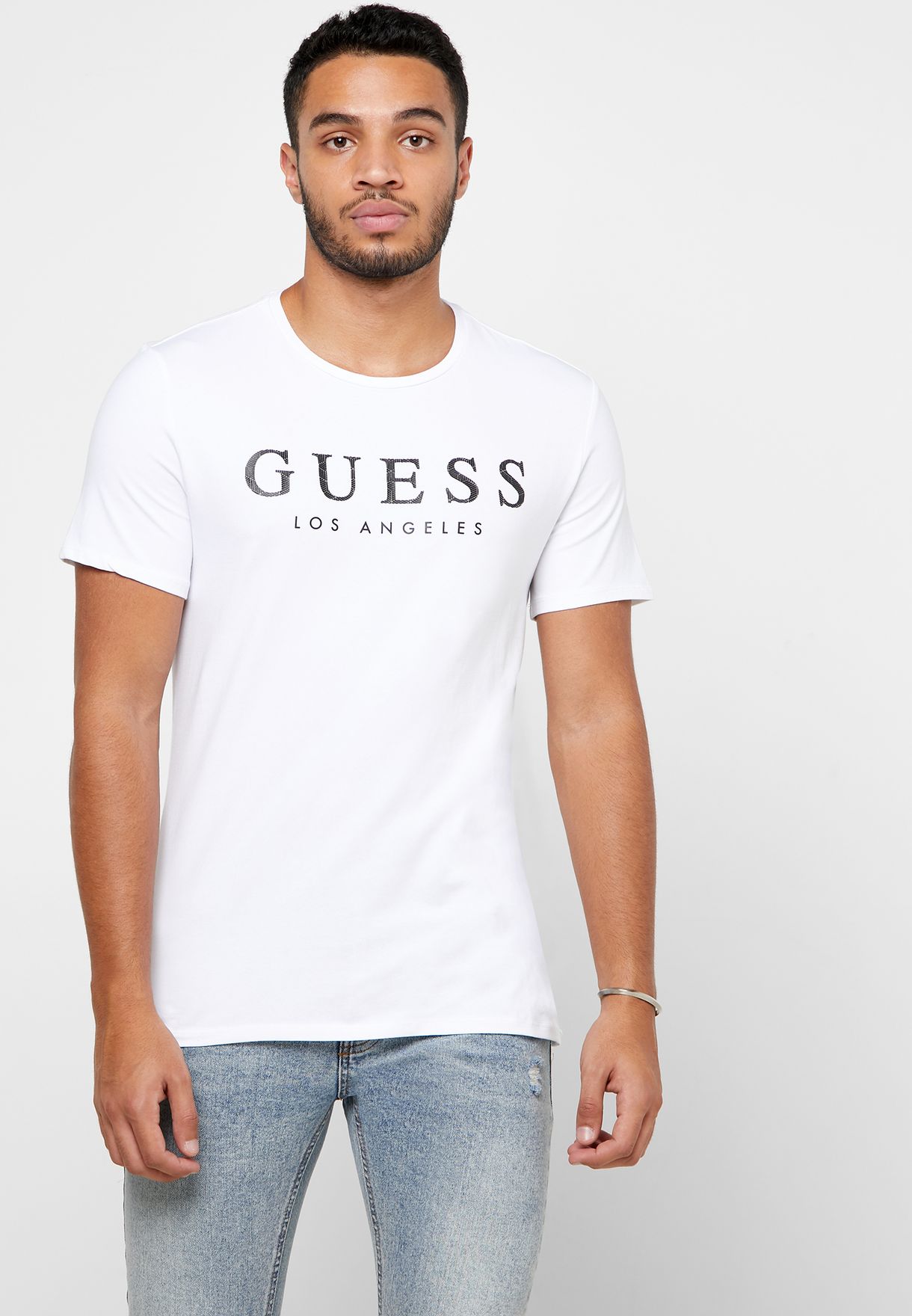 Buy Guess white Logo Los Angeles Crew Neck T-Shirt for Men in Riyadh ...