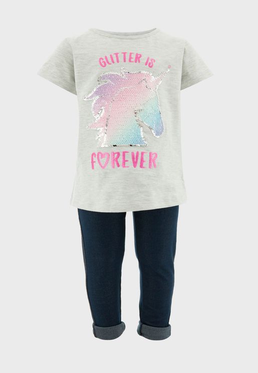 Kids Unicorn Print T-Shirt + Leggings Set
