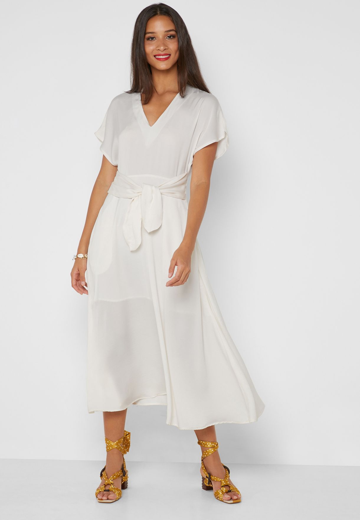 Buy Ella white Tie Front Midi Dress for Women in Riyadh, Jeddah